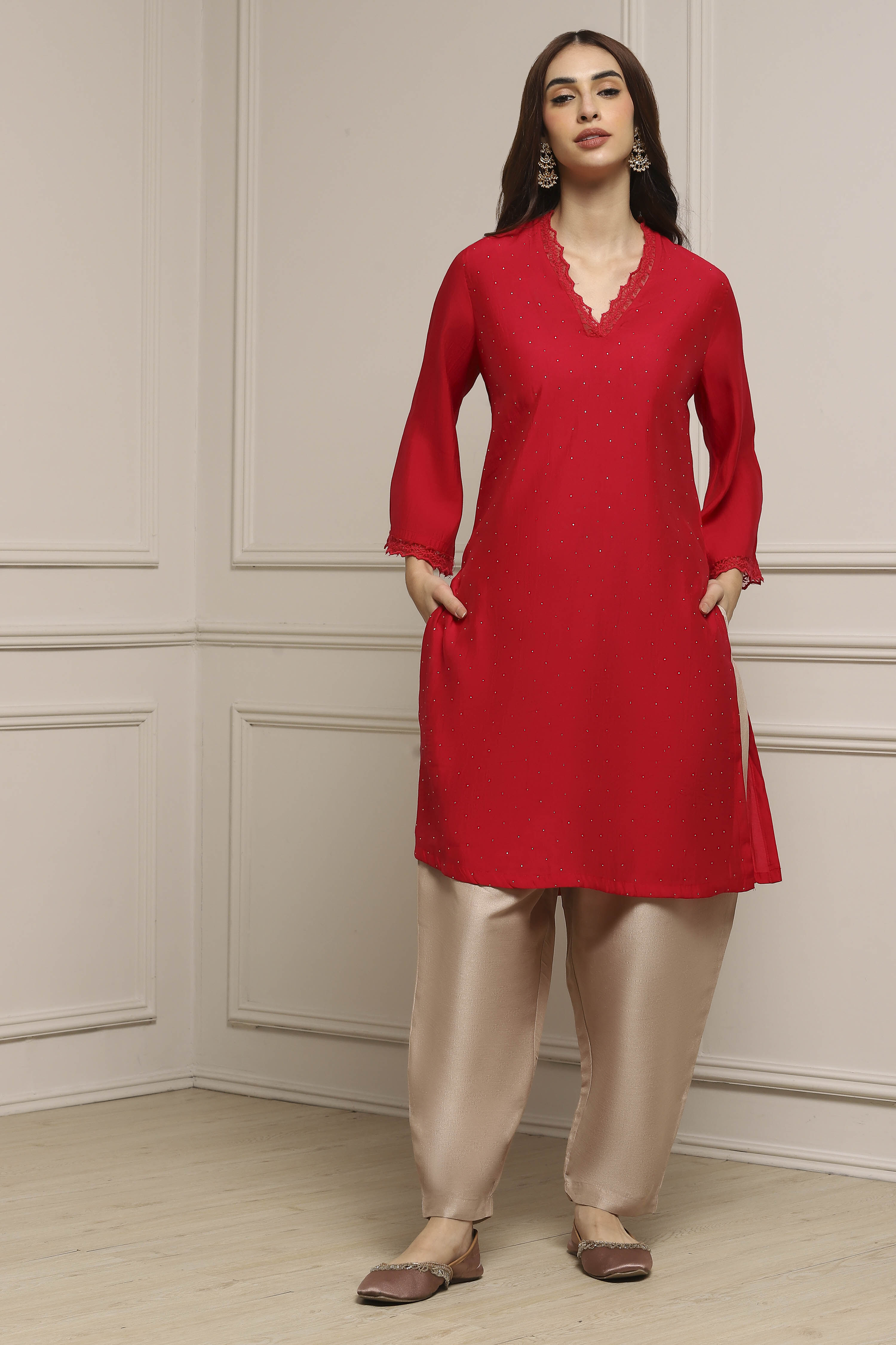 Beige Polyester Salwar Pants image number 2