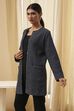 Navy Blue Printed Straight Jacket image number 2