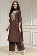 Green Embroidered Straight Suit Set image number 3