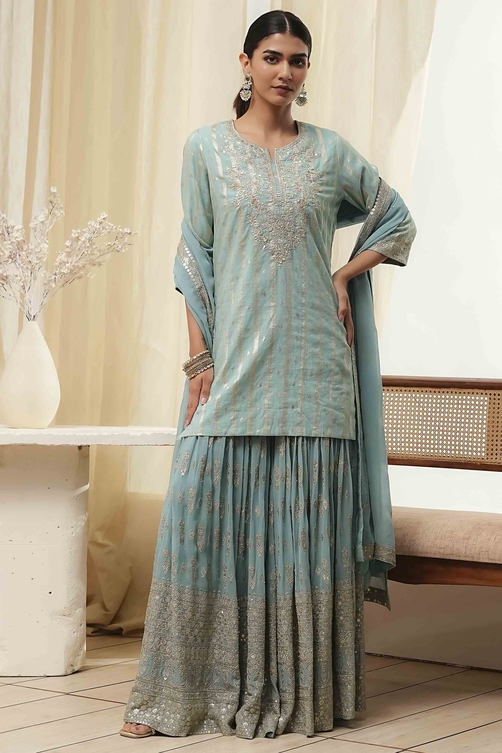 Embroidered Straight Suit Set
