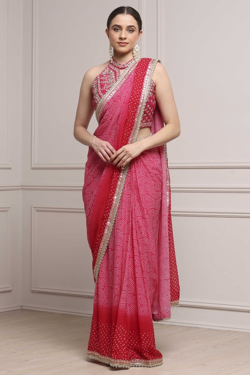 Pink Cotton Blend Printed Saree