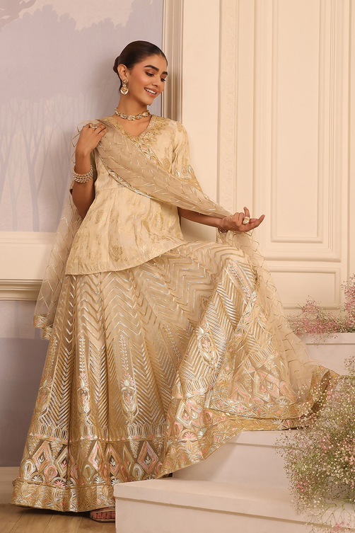 Beige Embroidered Lehenga Set