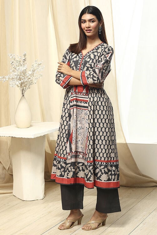 Black and Beige Cotton Printed
