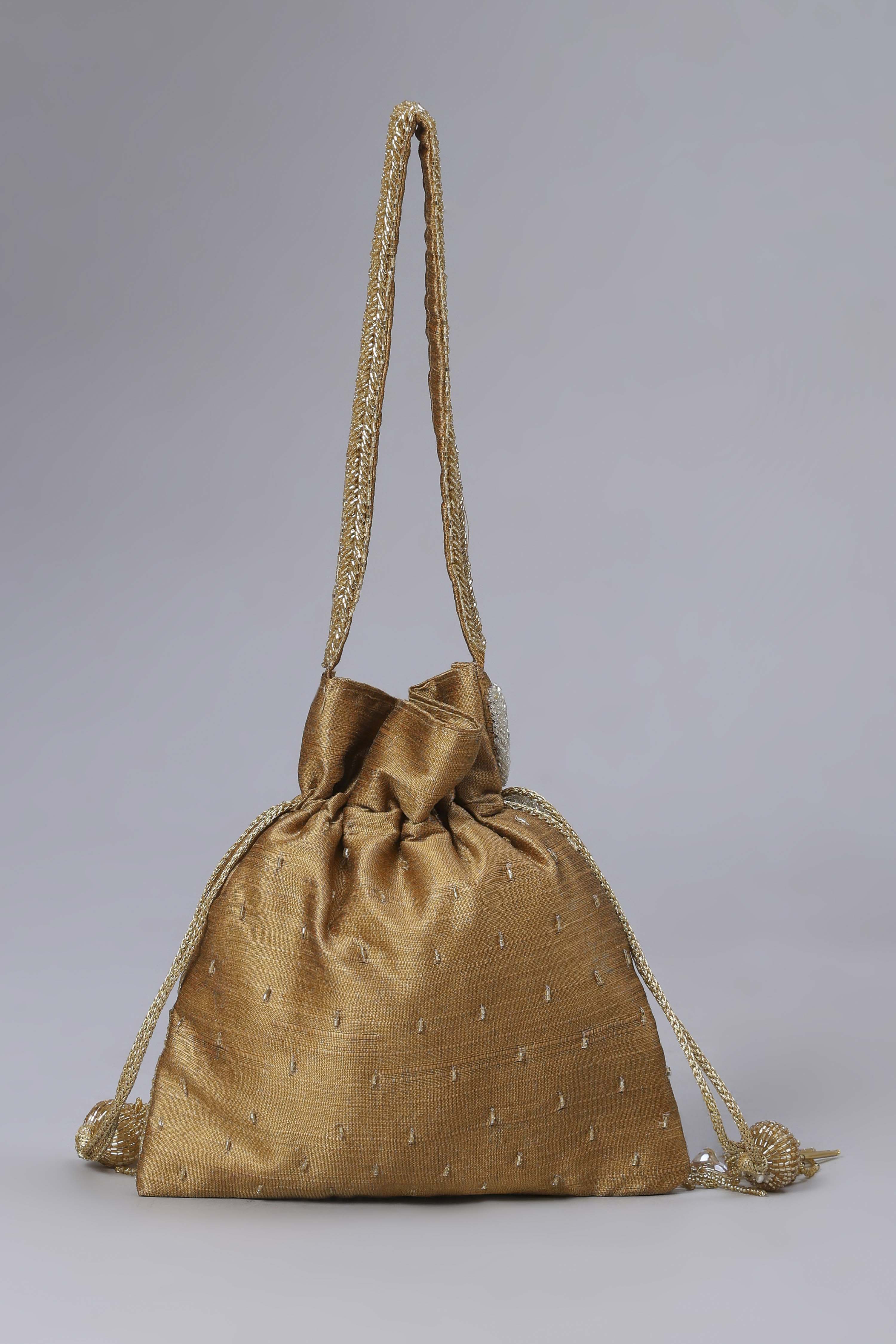 Gold & Silver Toned Fabric Embellished Potli image number 2