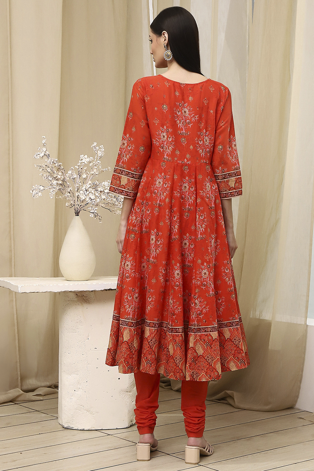 Blue Cotton Printed Anarkali Suit Set image number 4