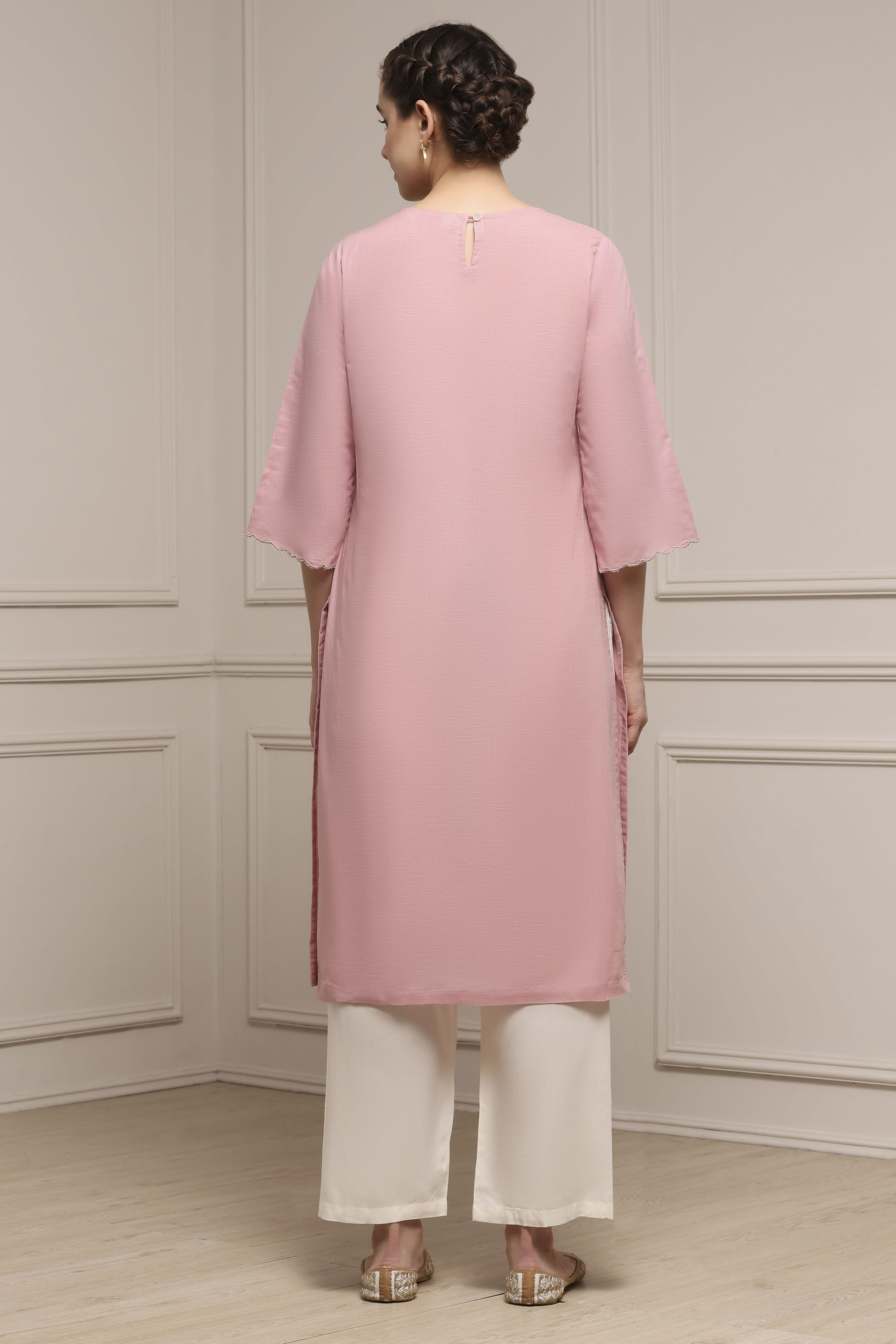 Blue Cotton Solid Straight Kurta image number 3