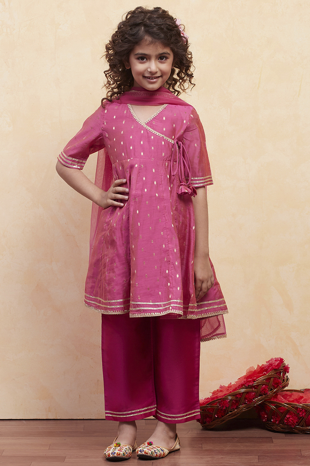 White Yarn Dyed Angrakha Anarkali Suit Set image number 6