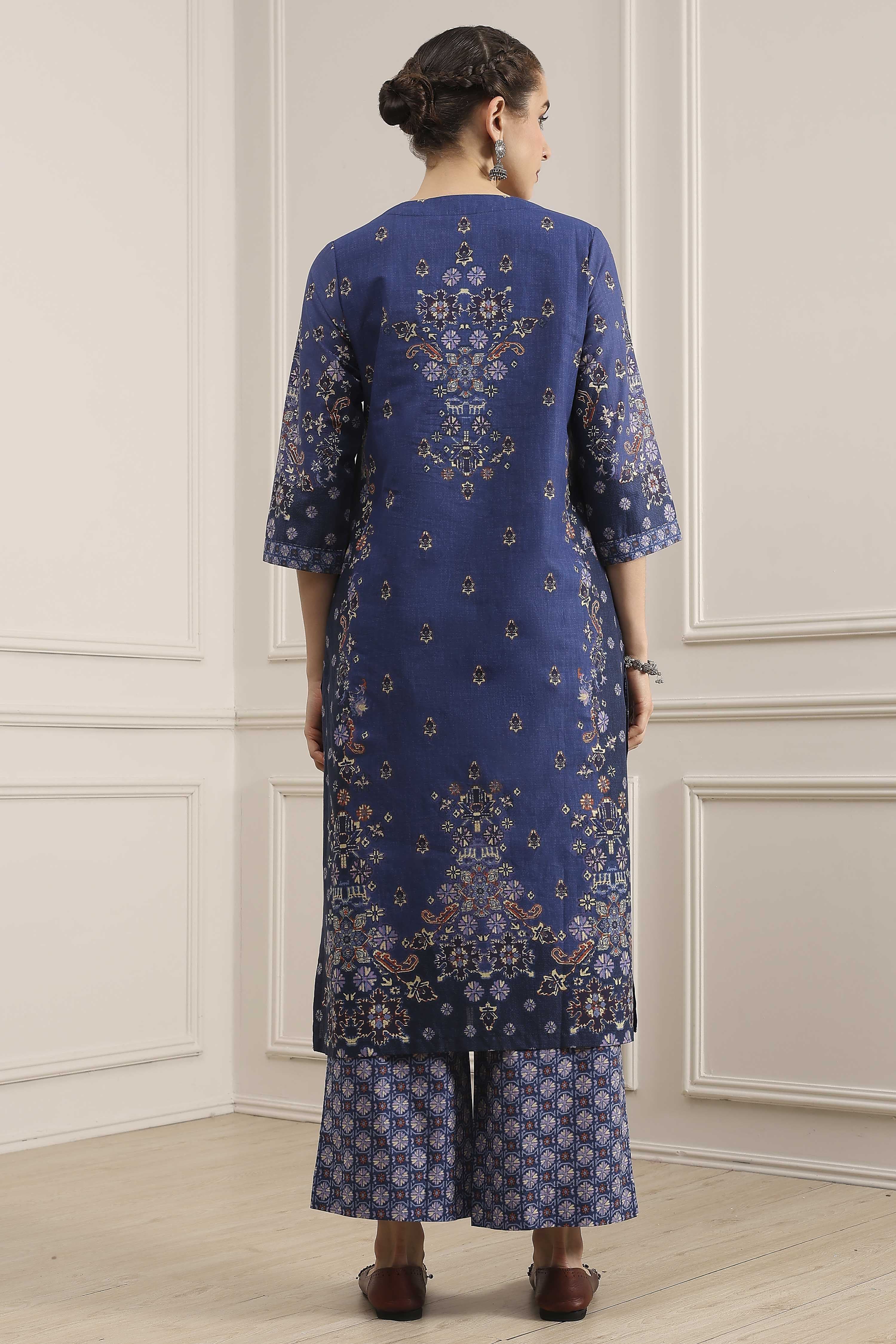 Red Cotton Printed Straight Suit Set image number 4