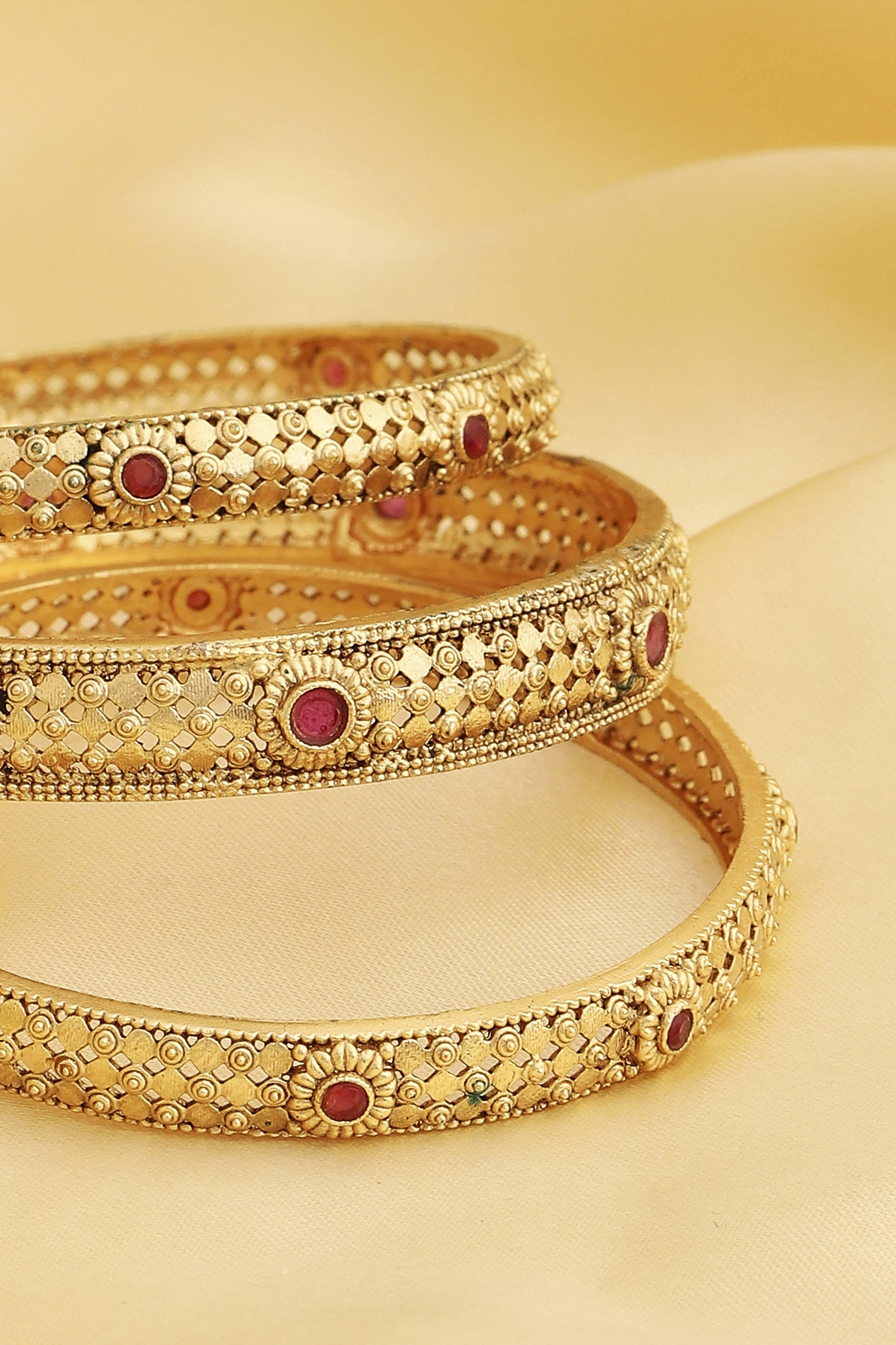 Red Gold Plated Alloy Studded Bangles image number 0