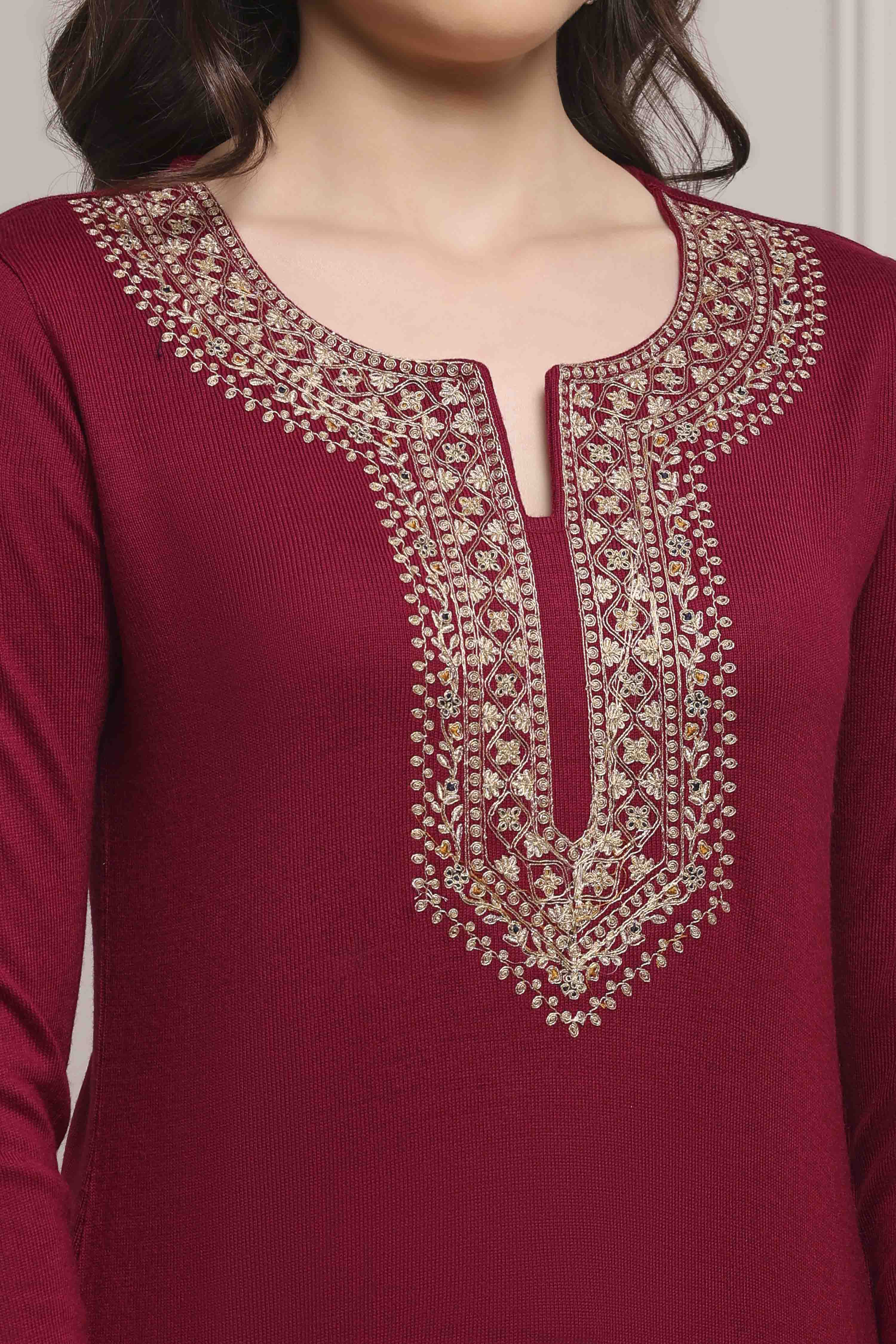 Black Acrylic Solid Straight Winter Kurta image number 1
