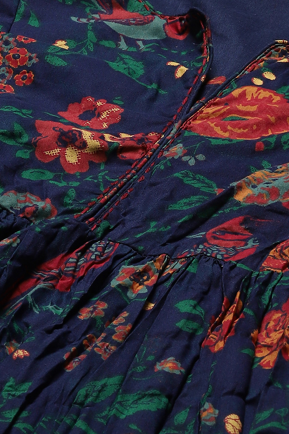 Green & Maroon Cotton Flared Printed Dress image number 1