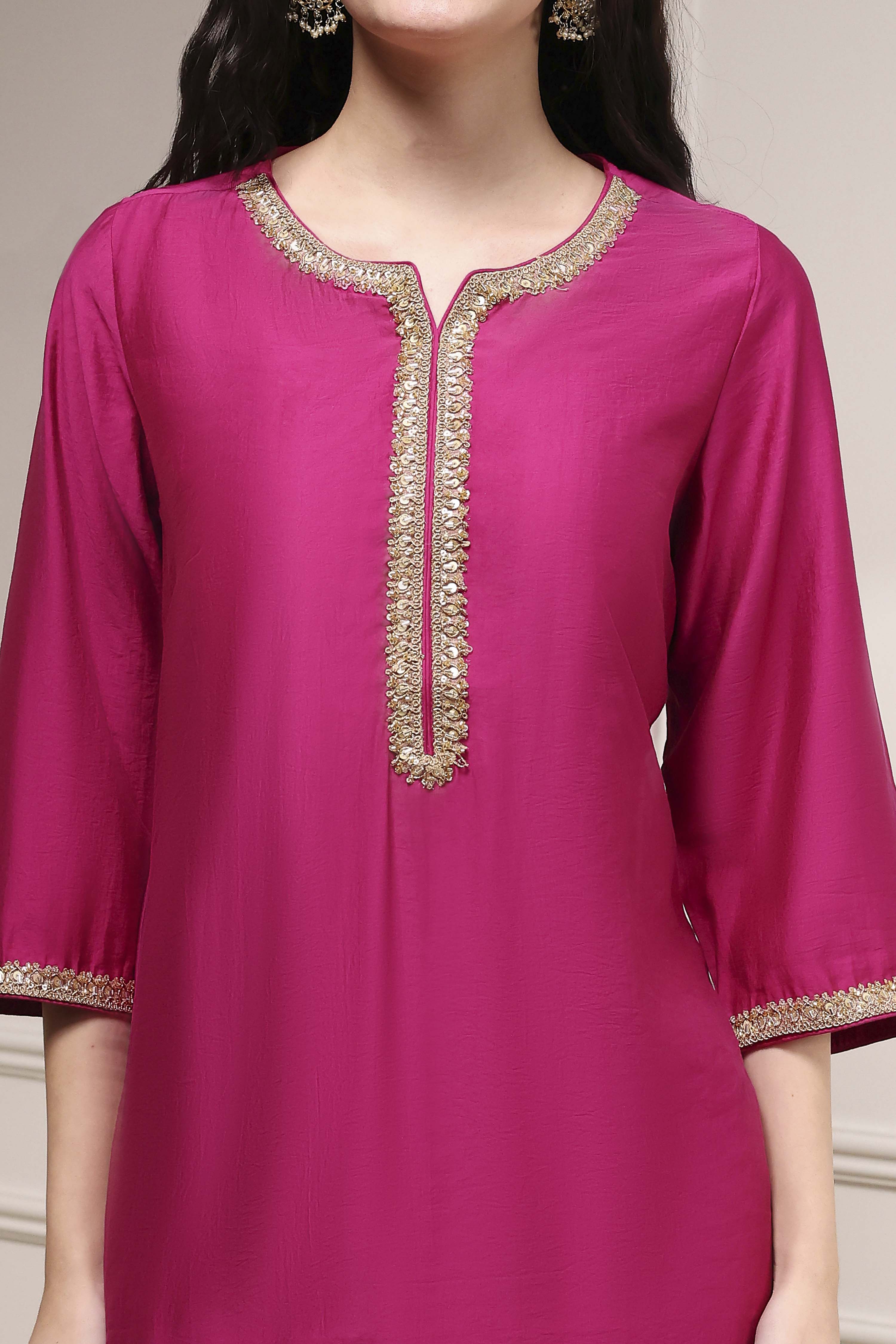 Beige Solid Straight Kurta image number 1