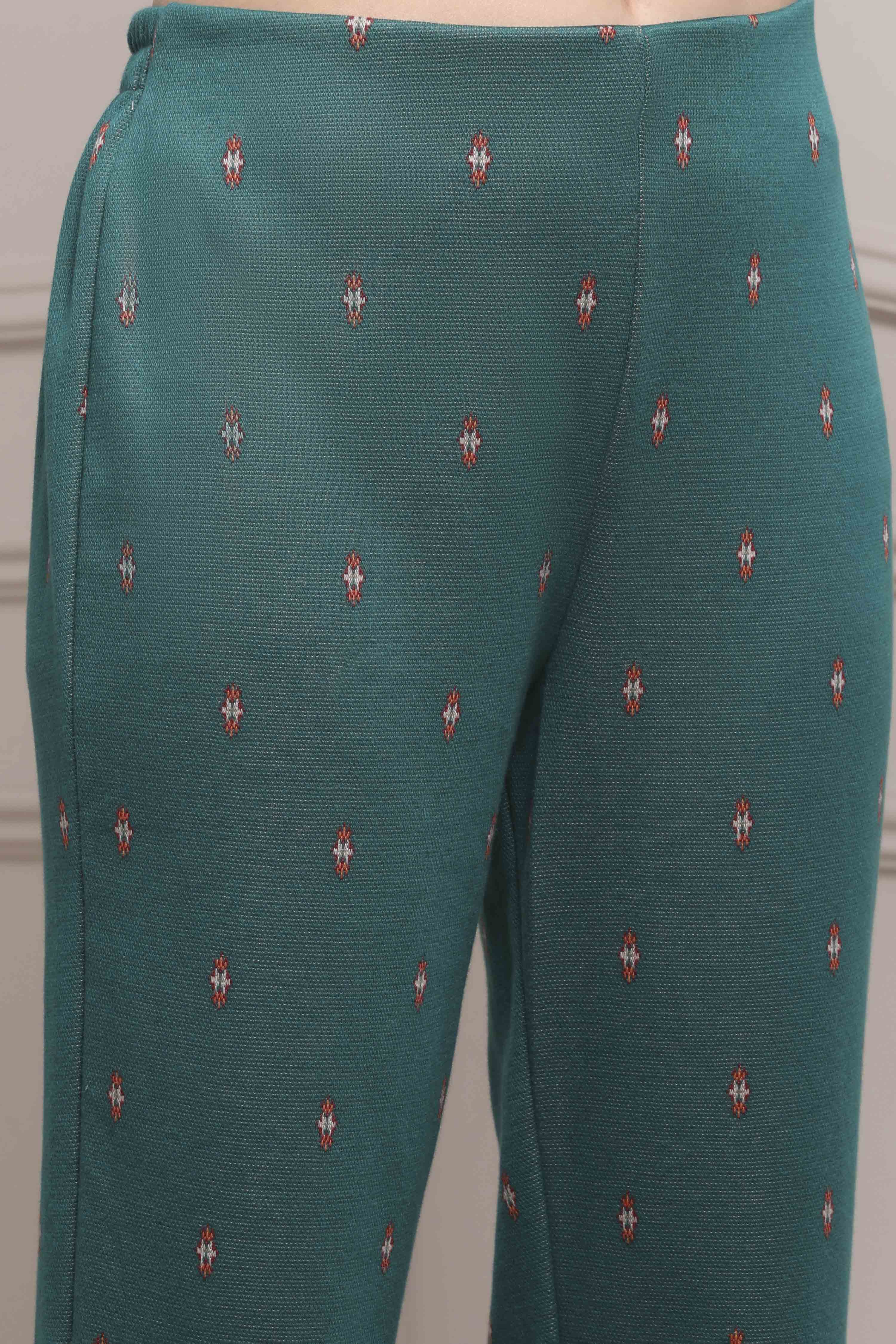 Ivory Printed Straight Winter Suit Set image number 2