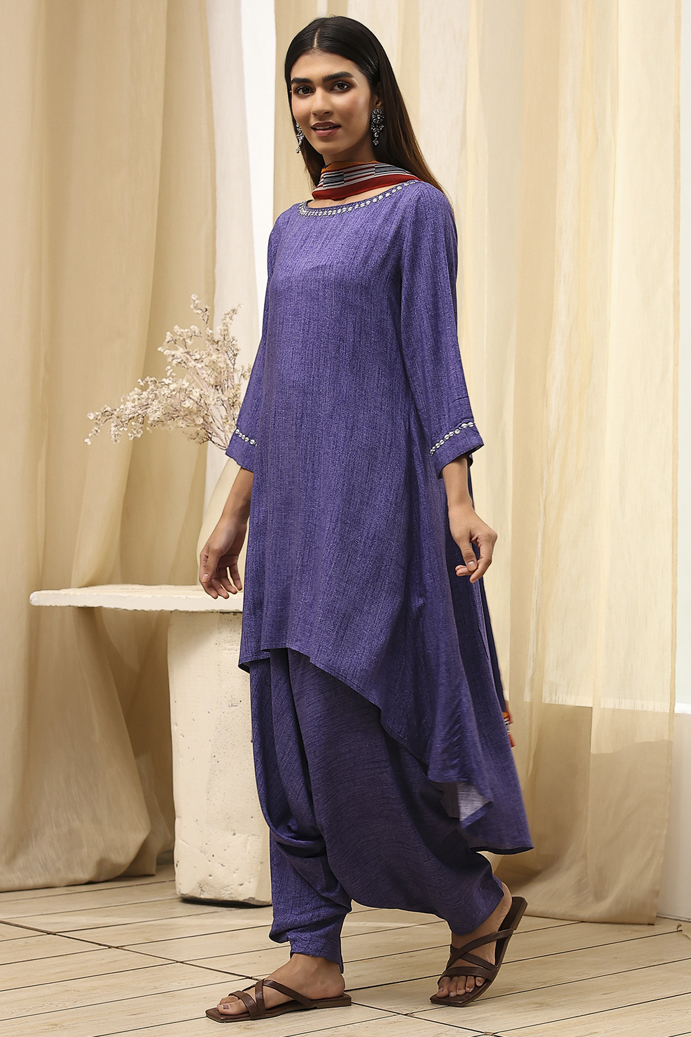 Blue Printed Asymmetric Suit Set image number 3