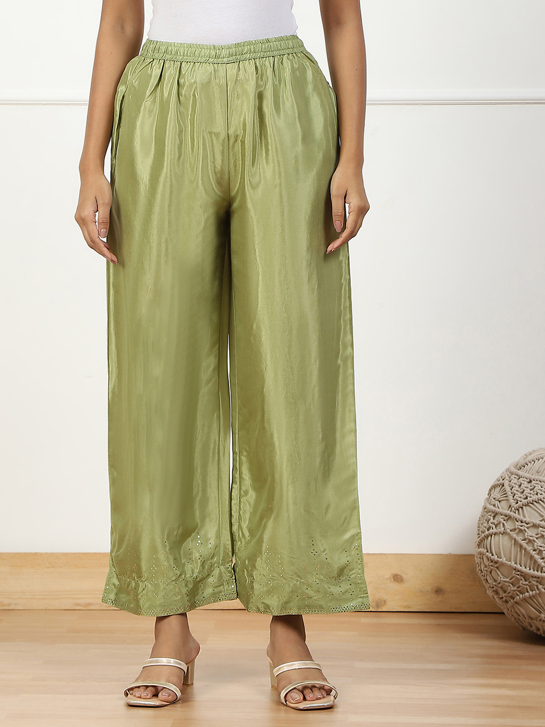 Mint Green Shantoon Straight Palazzo image number 4