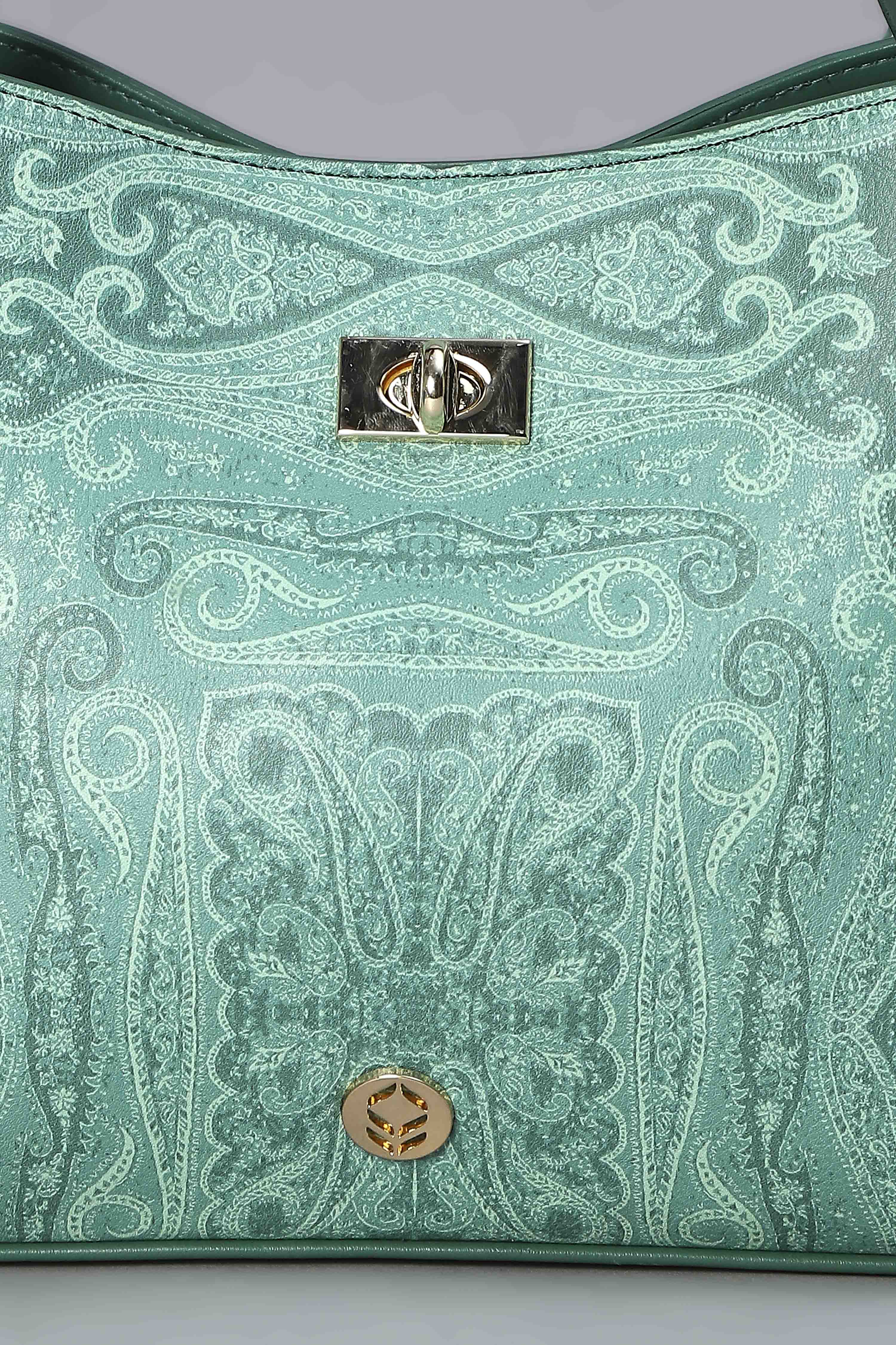 Green PU Paisley Structured Handheld Bag image number 6