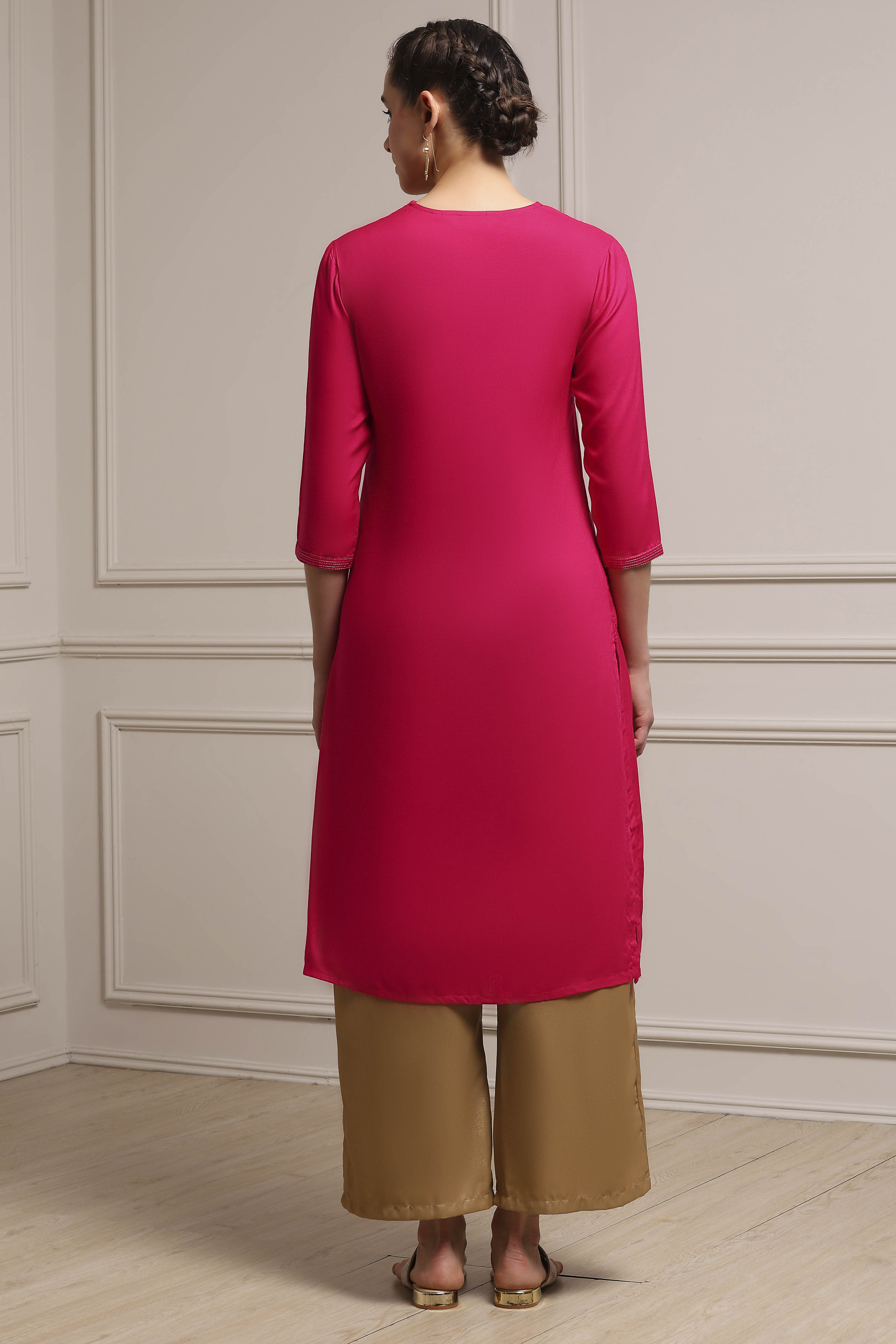 Electric Blue Solid Straight Kurta image number 3