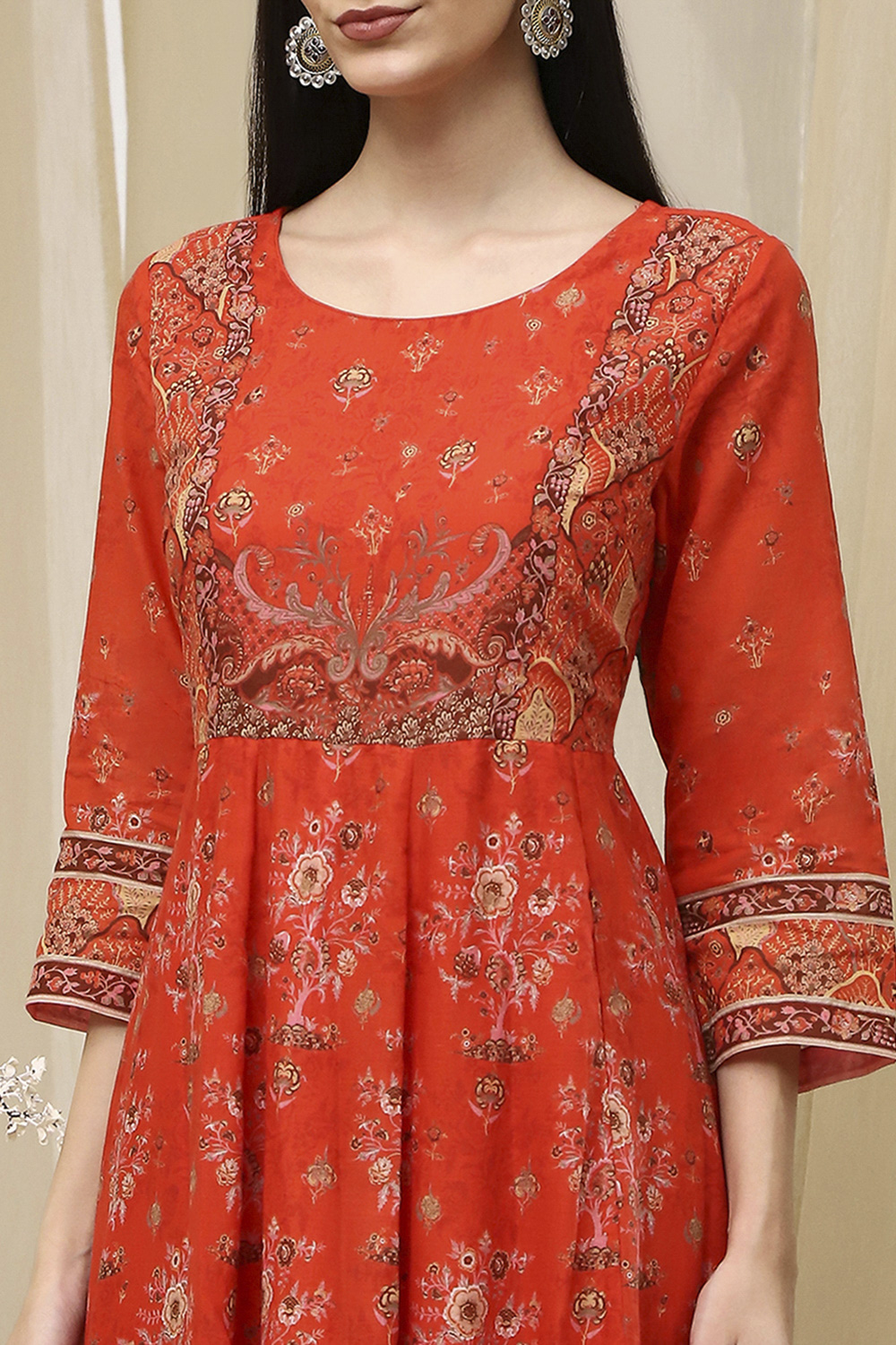 Blue Cotton Printed Anarkali Suit Set image number 1