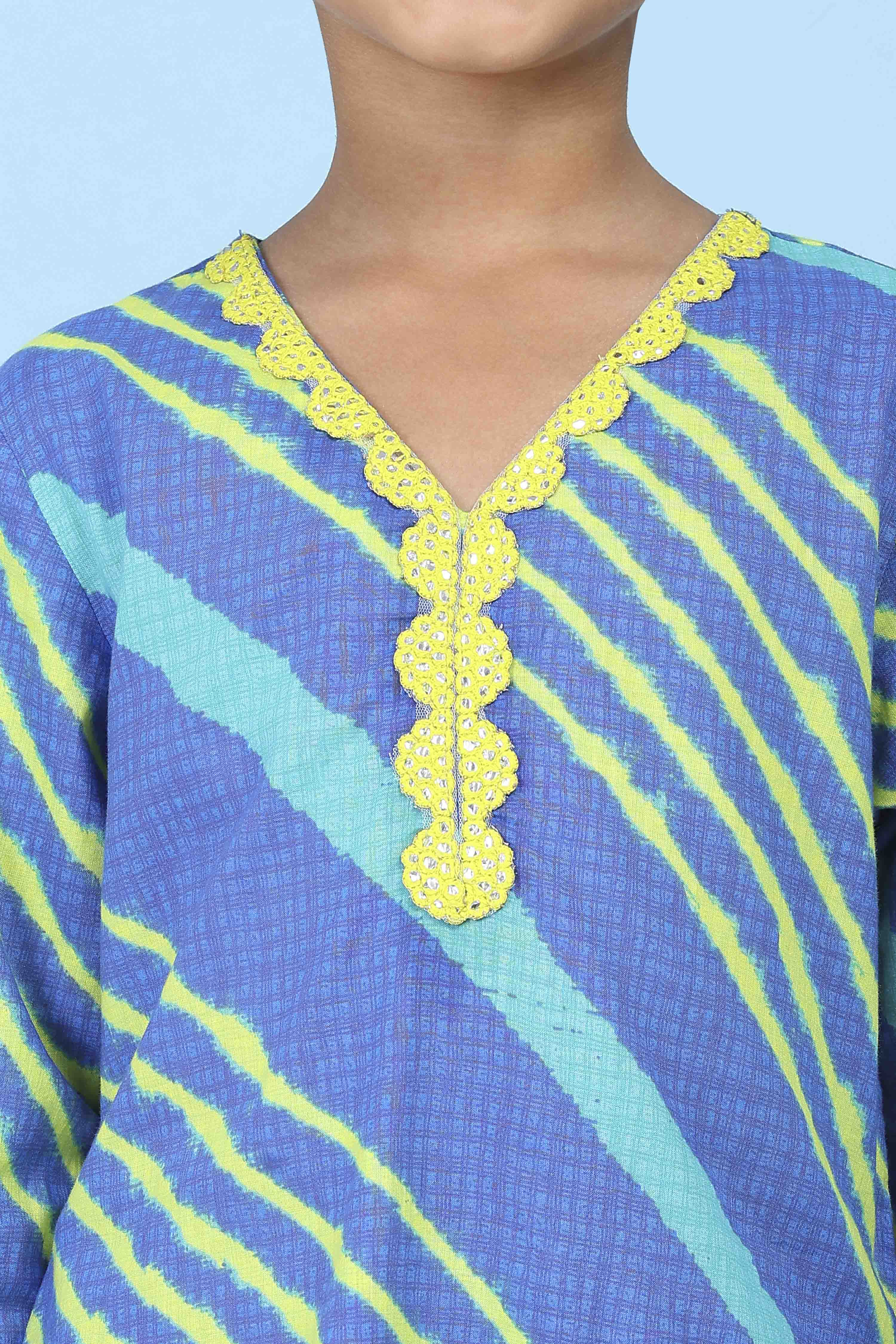 Blue Cotton Striped Straight Suit Set image number 1