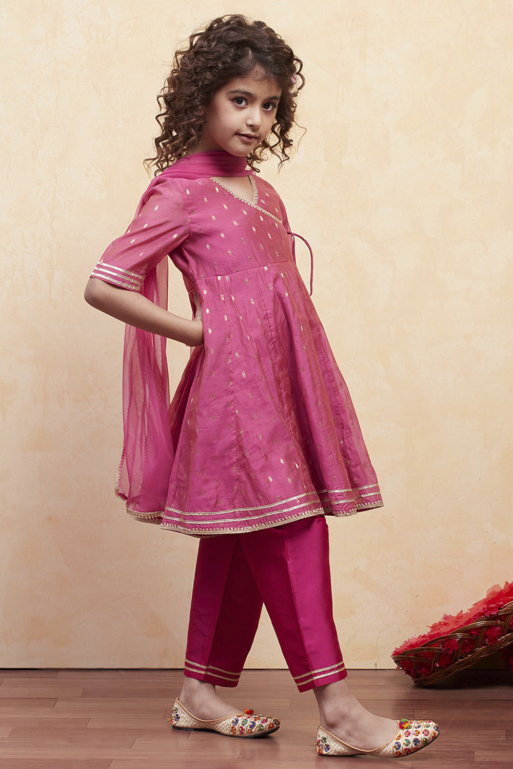 White Yarn Dyed Angrakha Anarkali Suit Set image number 5