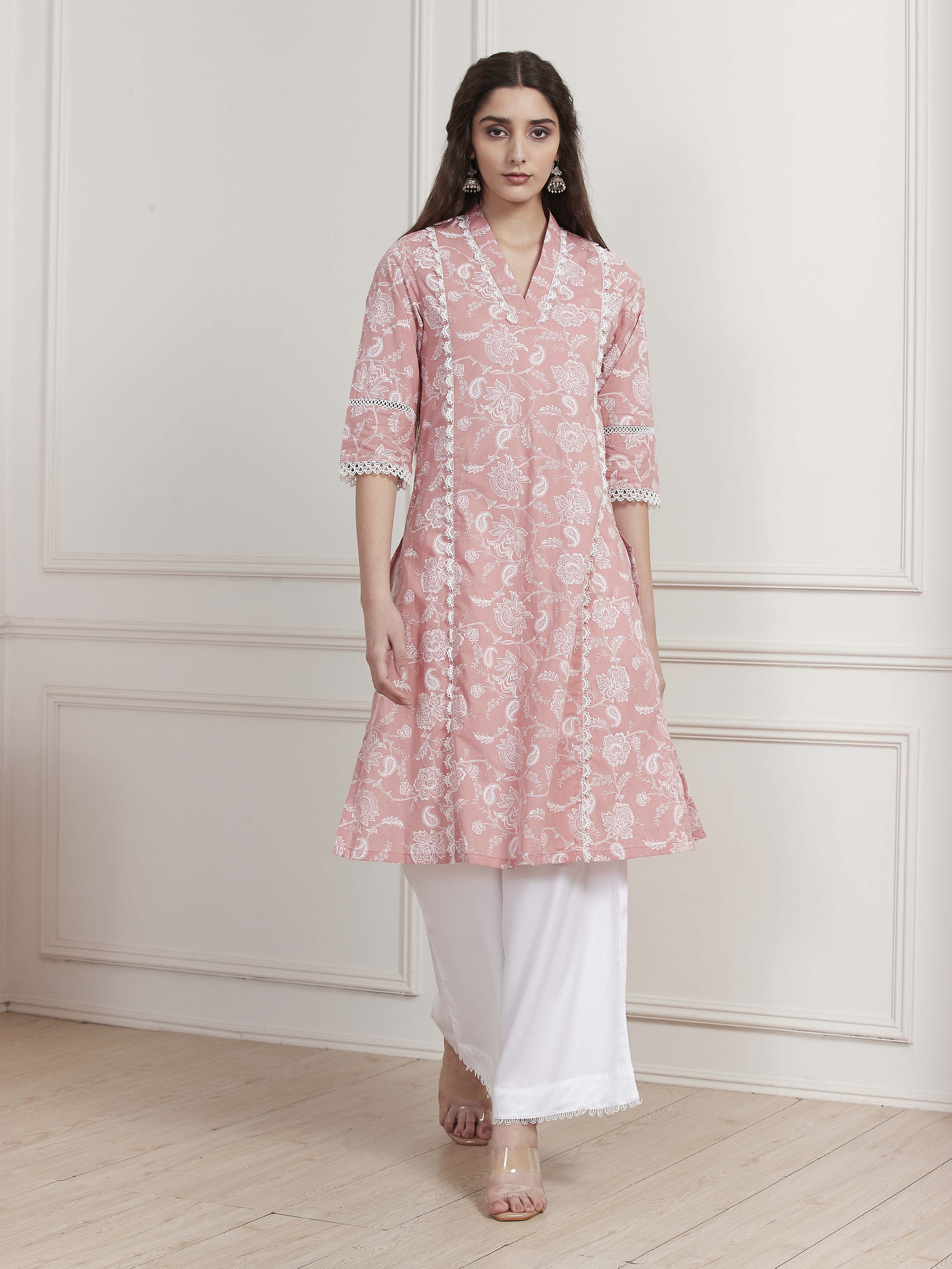 Blue Cotton Printed Straight Kurta image number 5