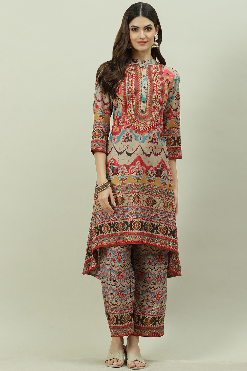 Blue Art Silk Asymmetric Kurta Palazzo Suit Set image number 0