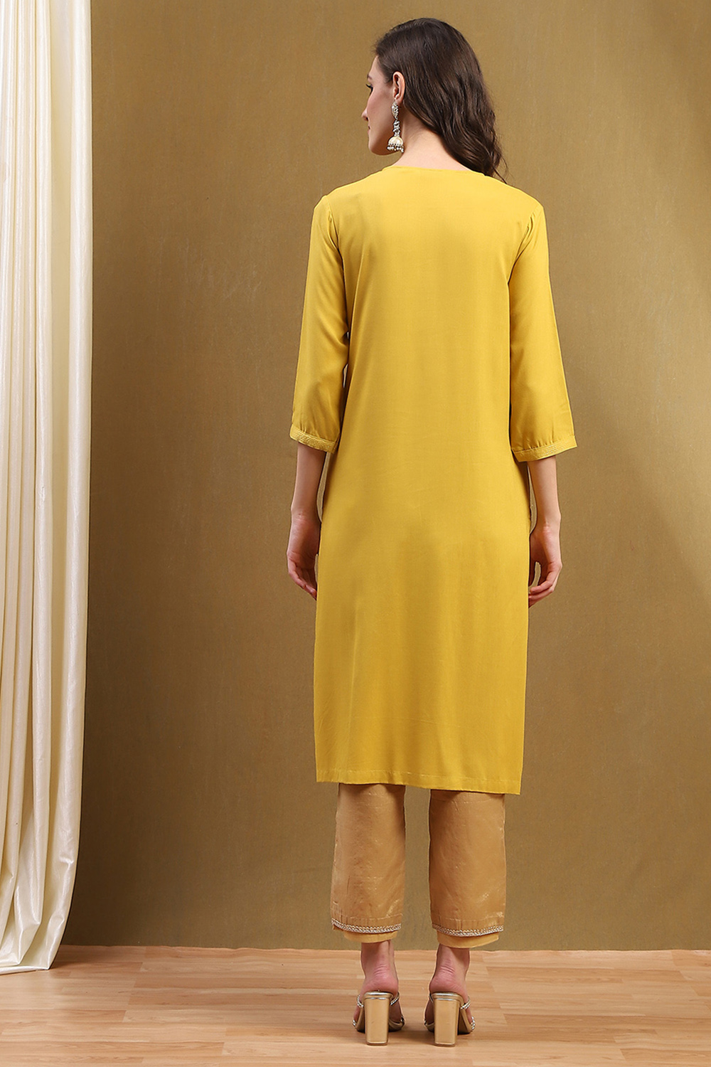 Electric Blue Solid Straight Kurta image number 3