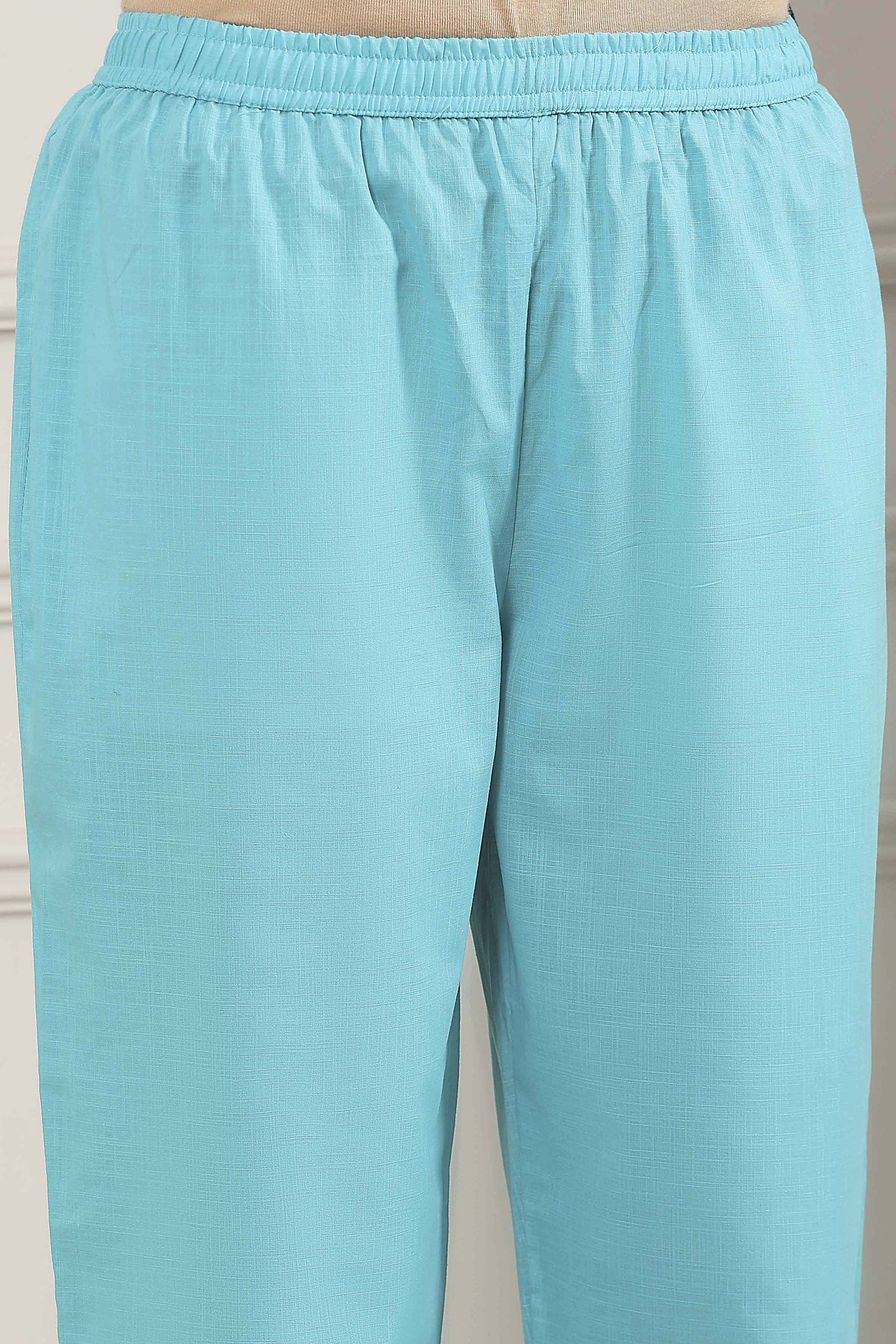 Turquoise Cotton Printed Kalidar Kurta Set image number 2