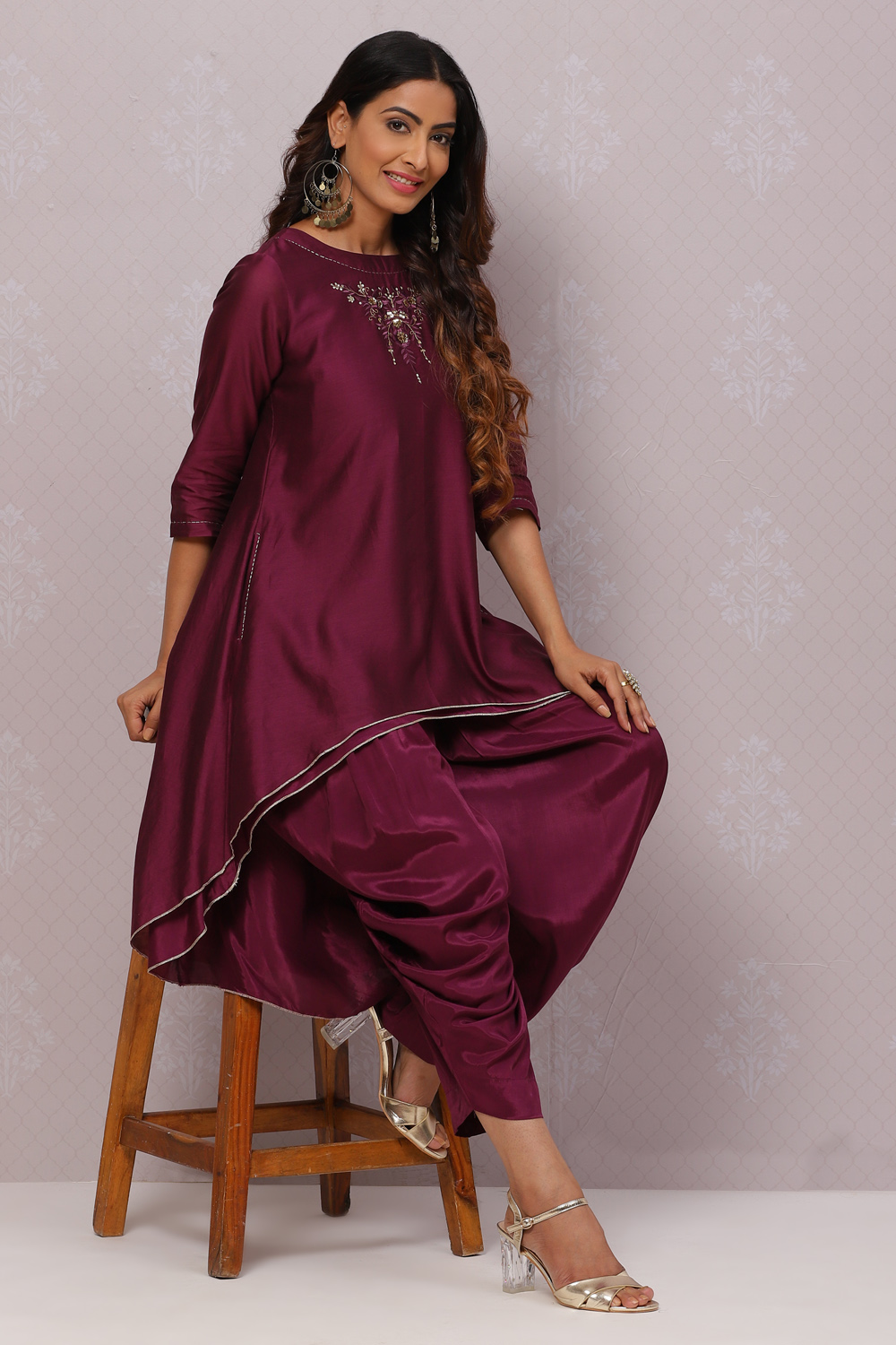 Teal Flared Cotton Silk Fusion Wear 2 Piece Set image number 0
