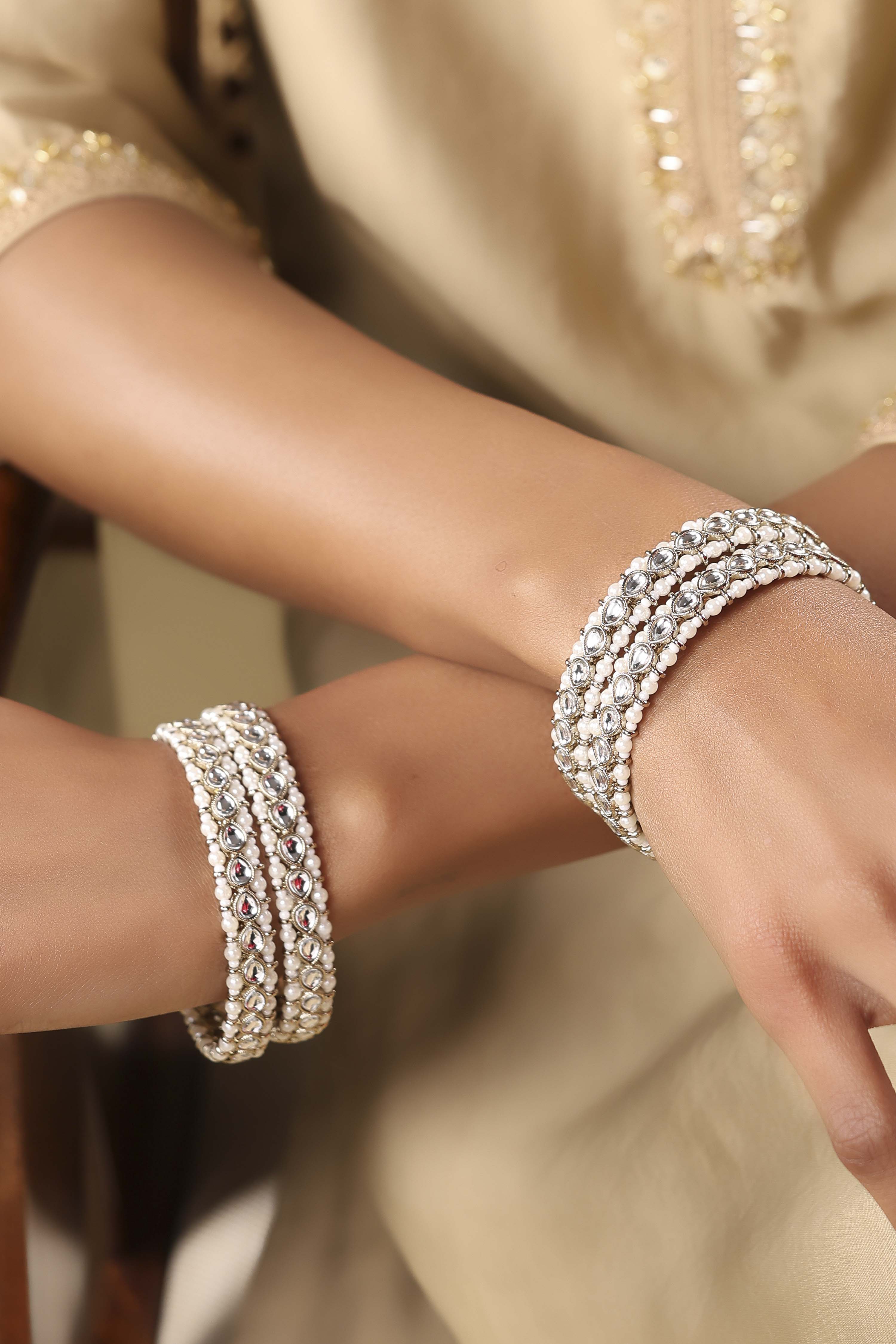 Gold Plated Alloy Pearl Studded Bangles image number 1
