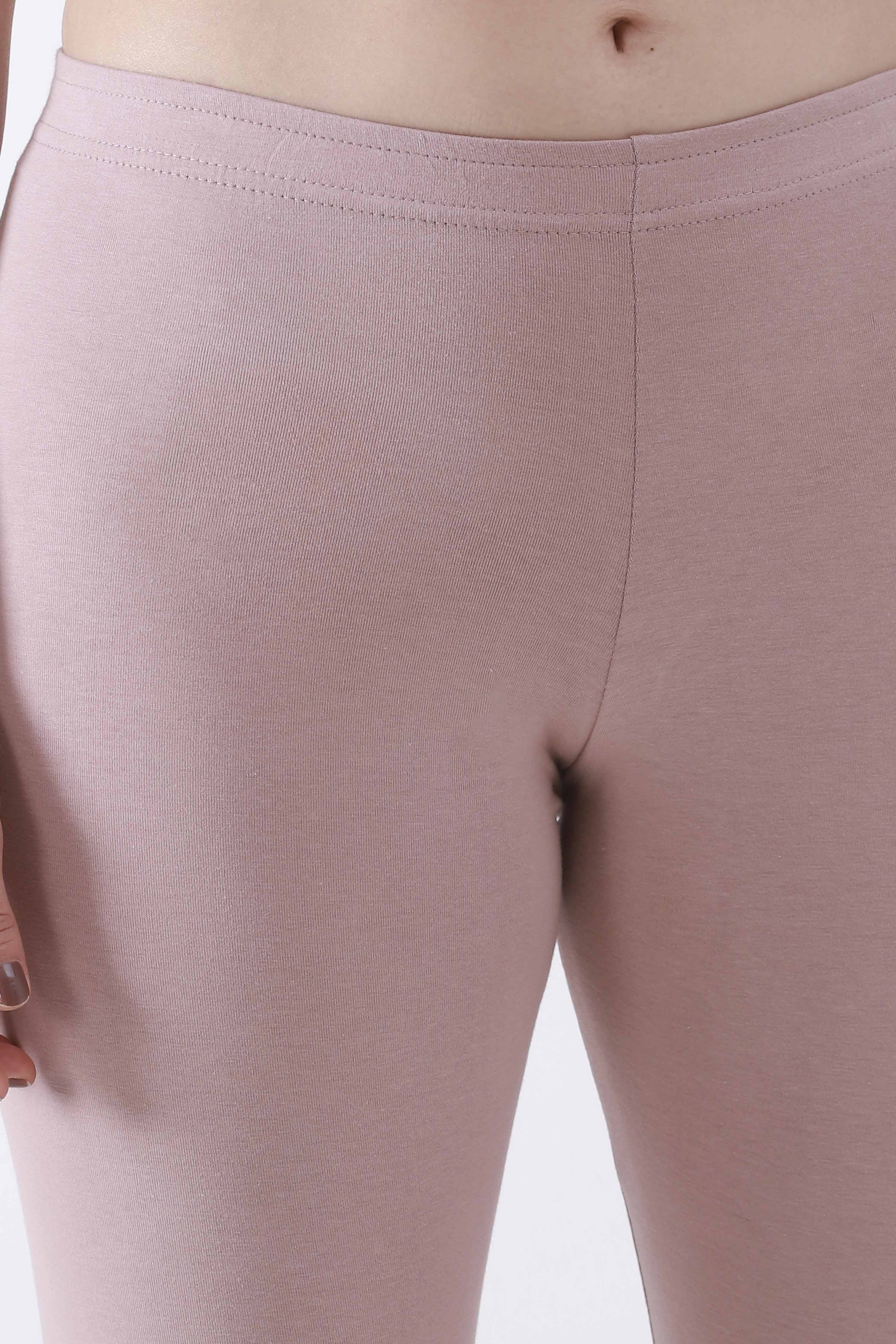 Maroon Cotton Lycra Solid Fitted Cropped Leggings image number 1