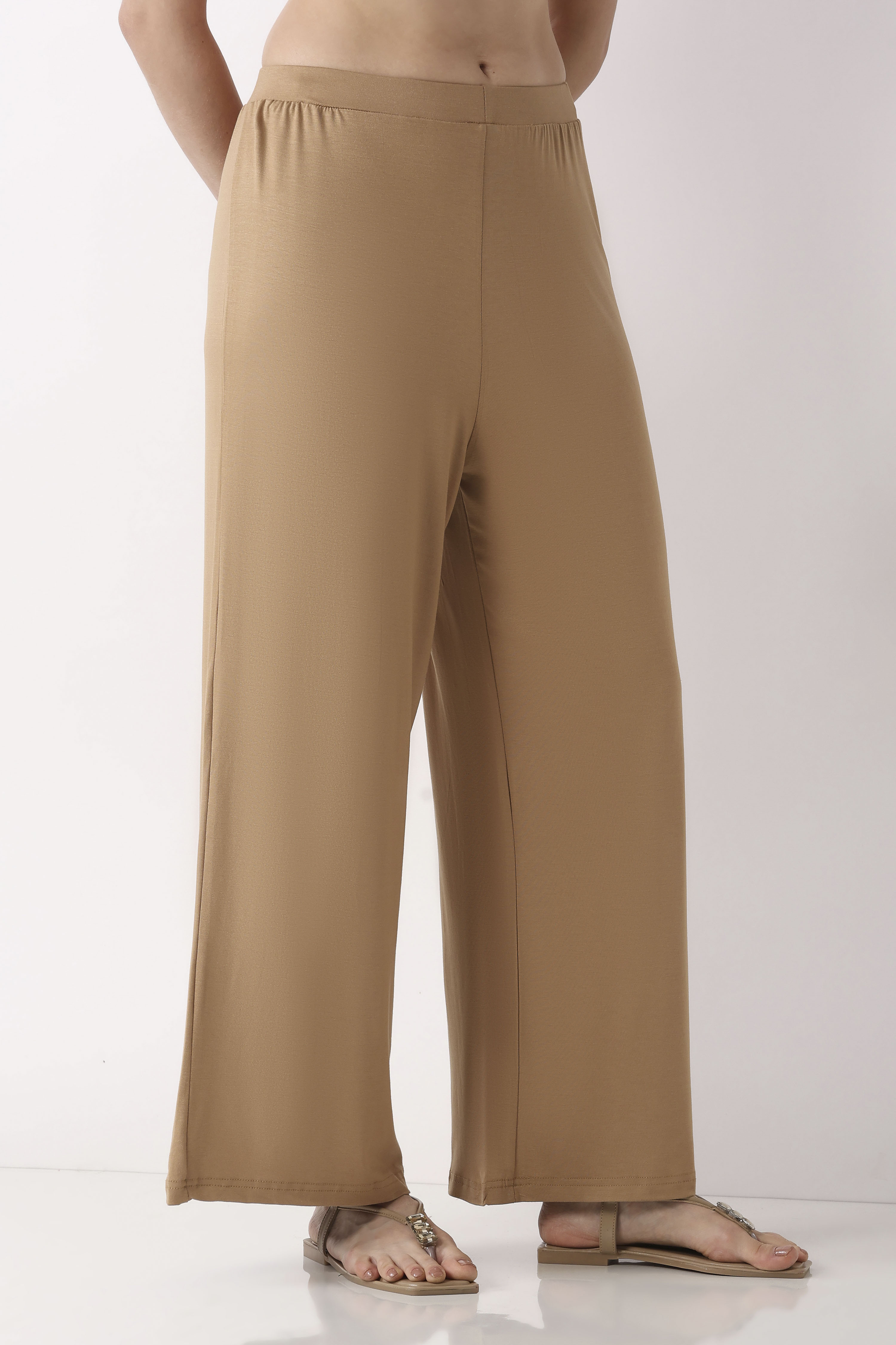 Black Viscose Lycra Relaxed Palazzos image number 3