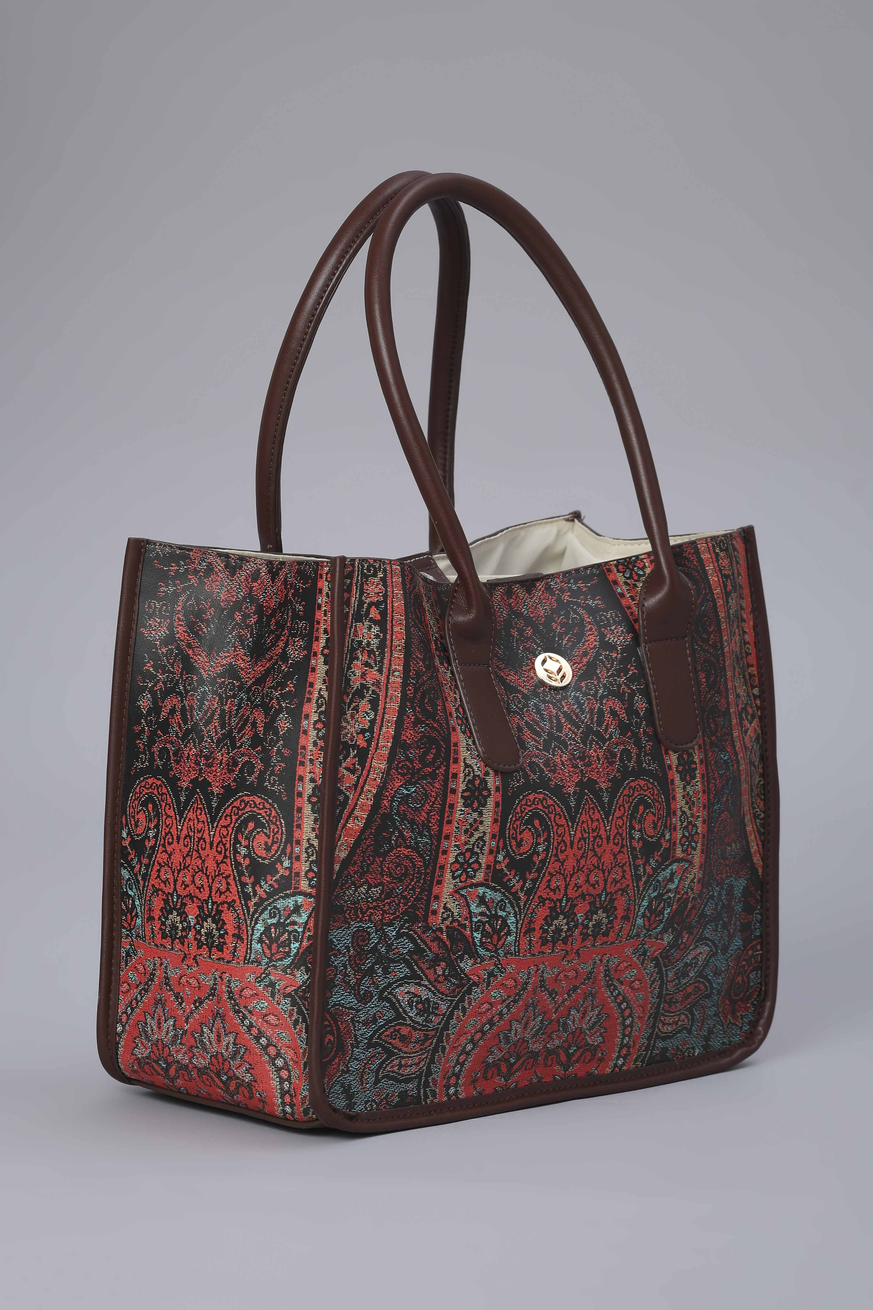 Brown PU Printed Structured Tote Bag image number 3