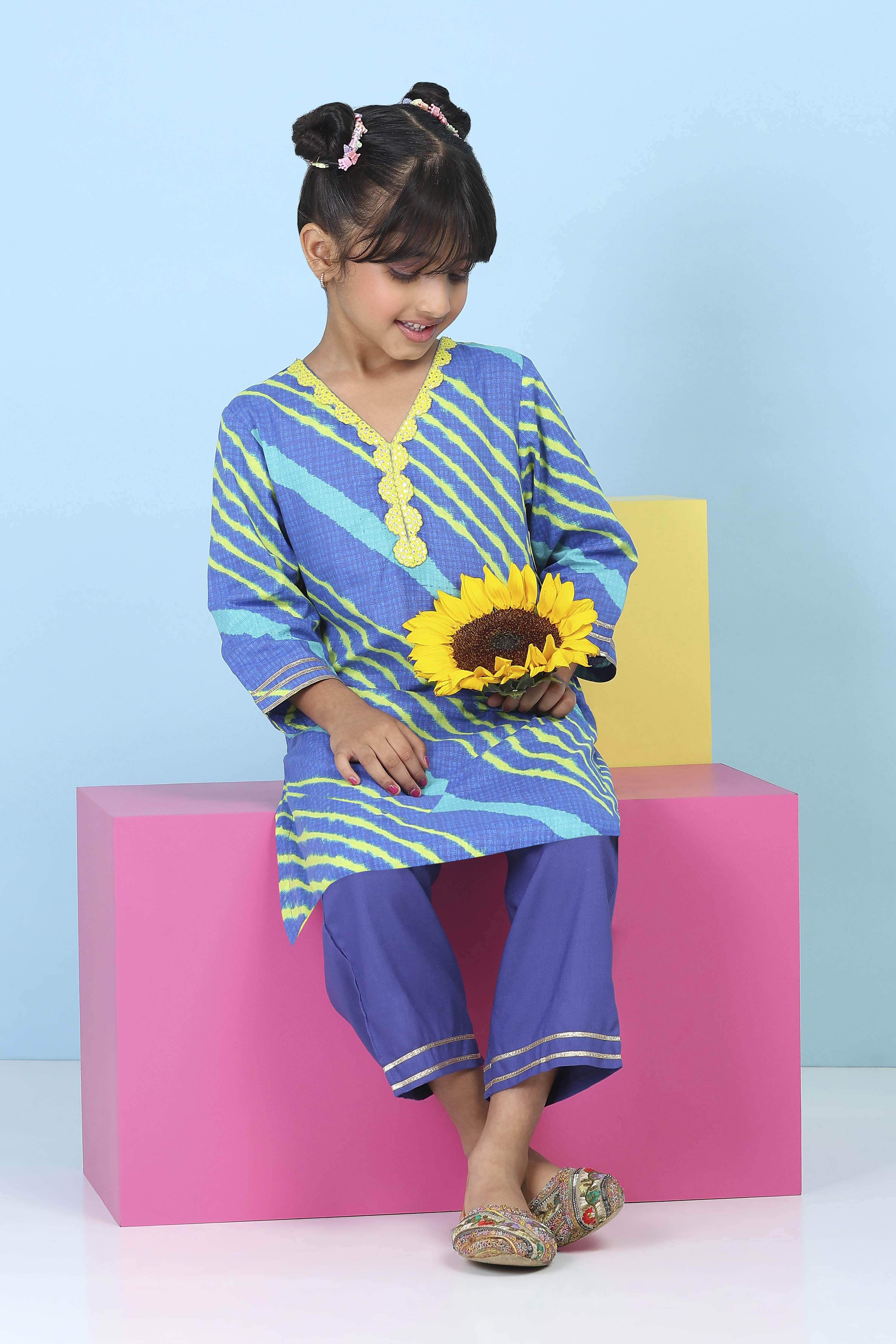 Blue Cotton Striped Straight Suit Set image number 0