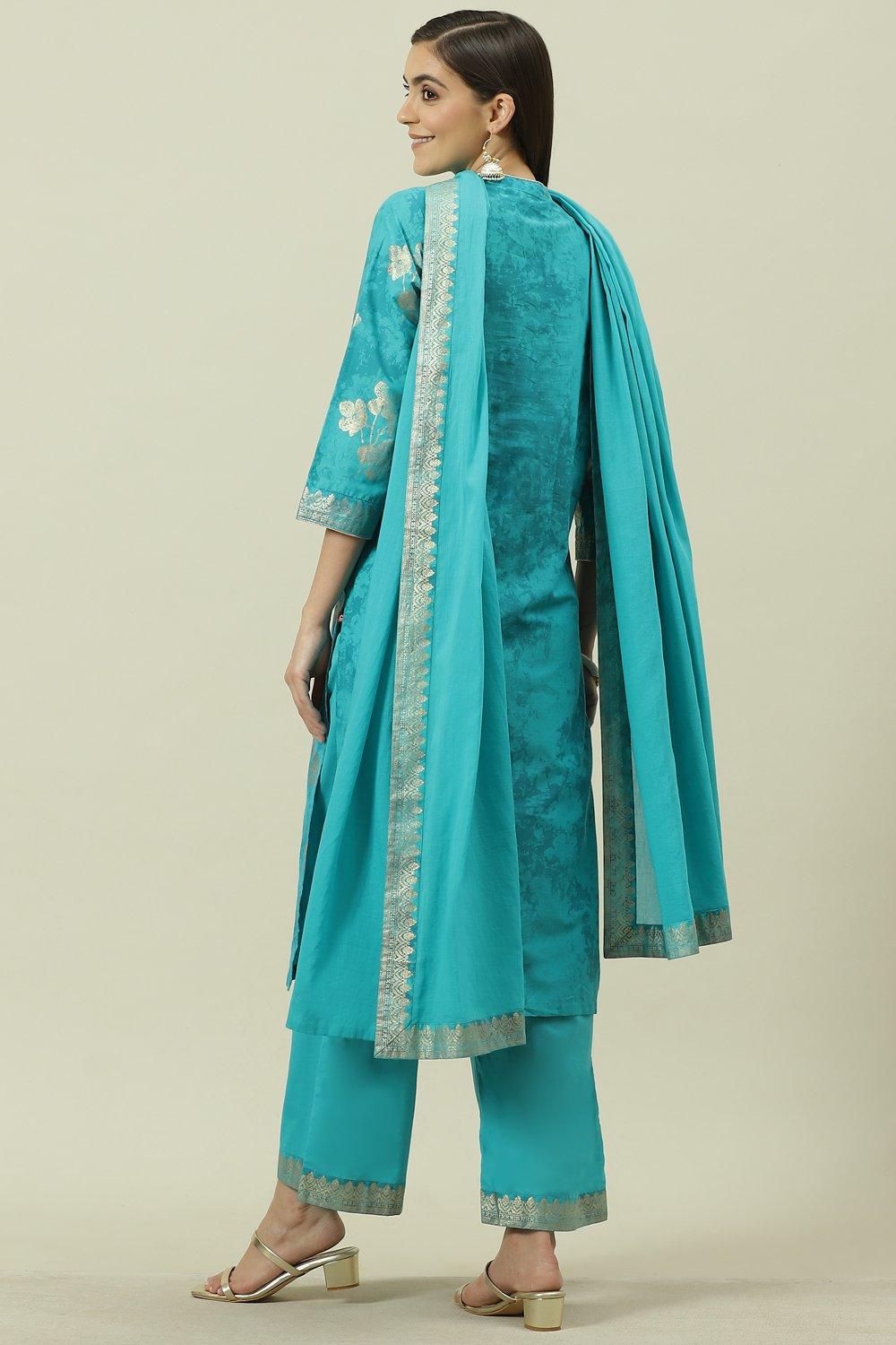 Mehndi Printed Cotton Straight Kurta Palazzo Suit Set image number 4