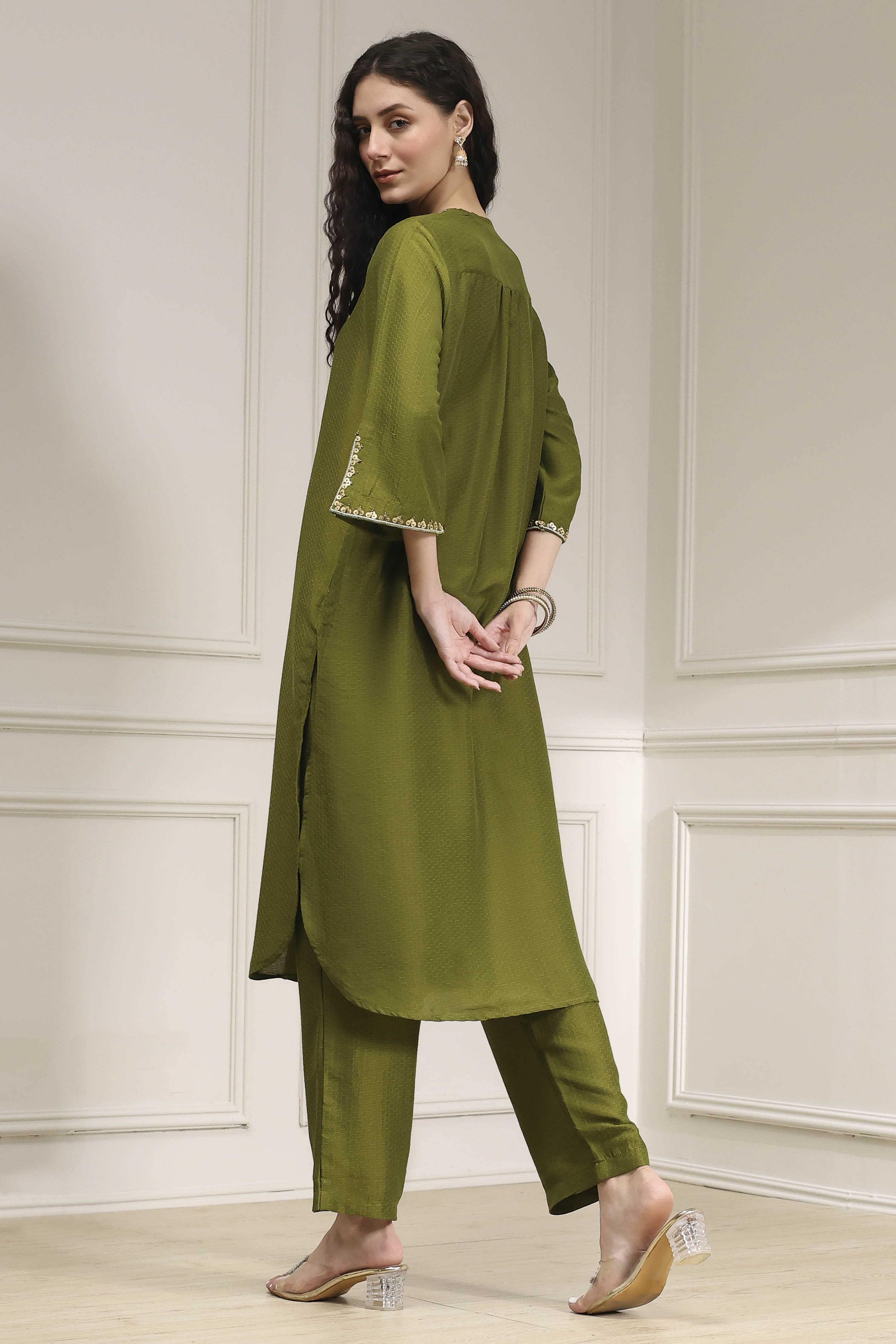 Indigo Blue Dyed Straight Kurta Set image number 4