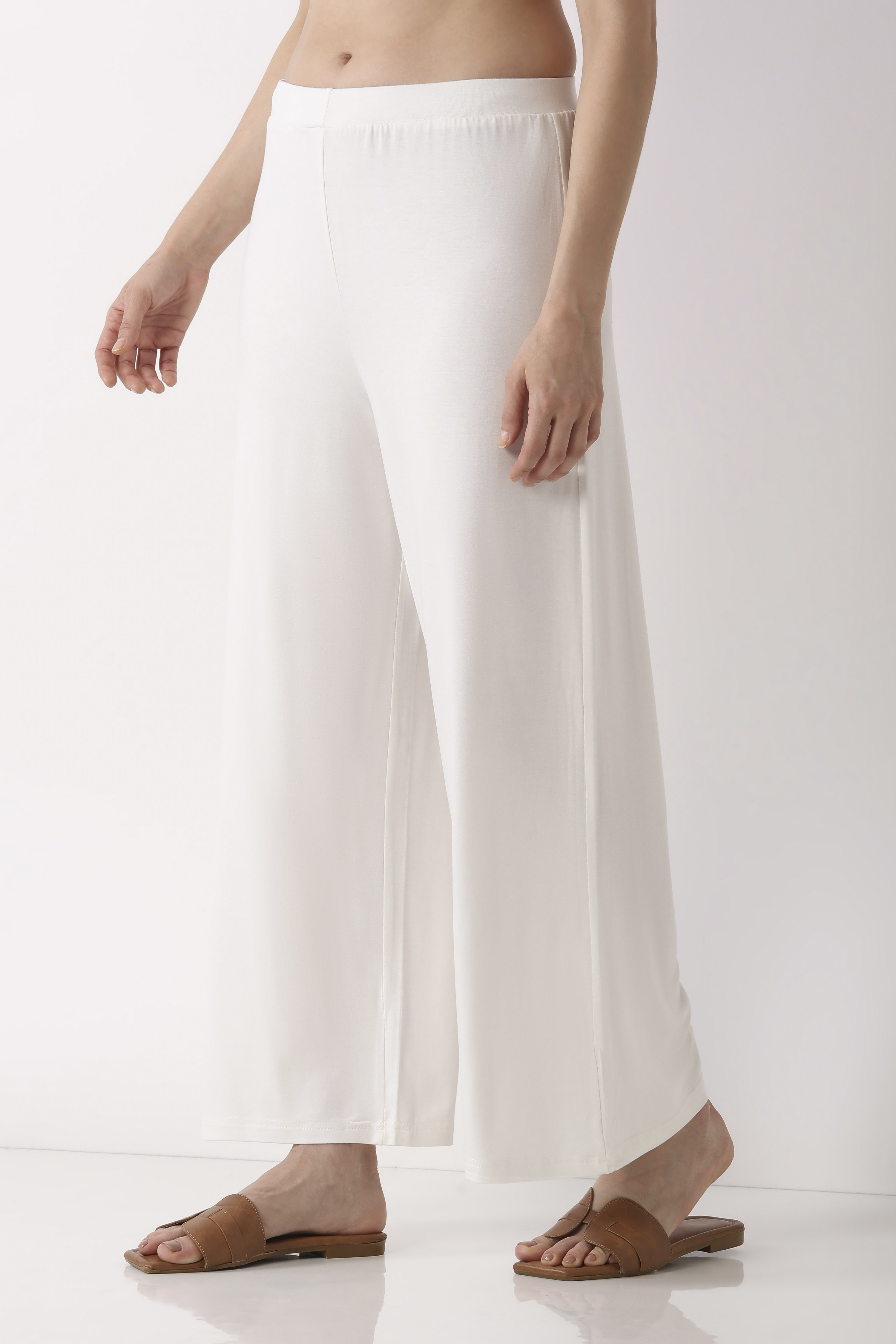 Black Viscose Lycra Relaxed Palazzos image number 2
