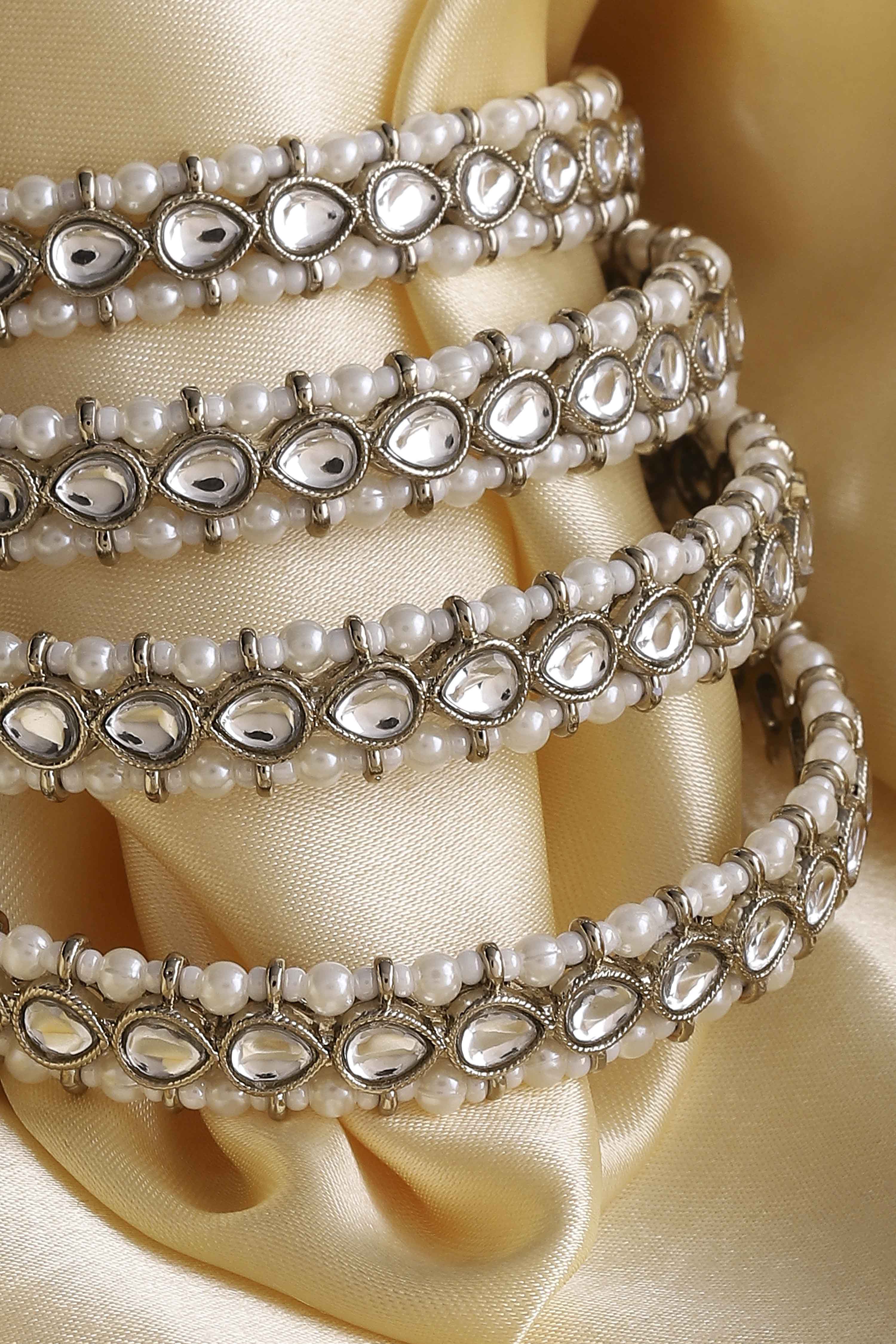 Gold Plated Alloy Pearl Studded Bangles image number 2