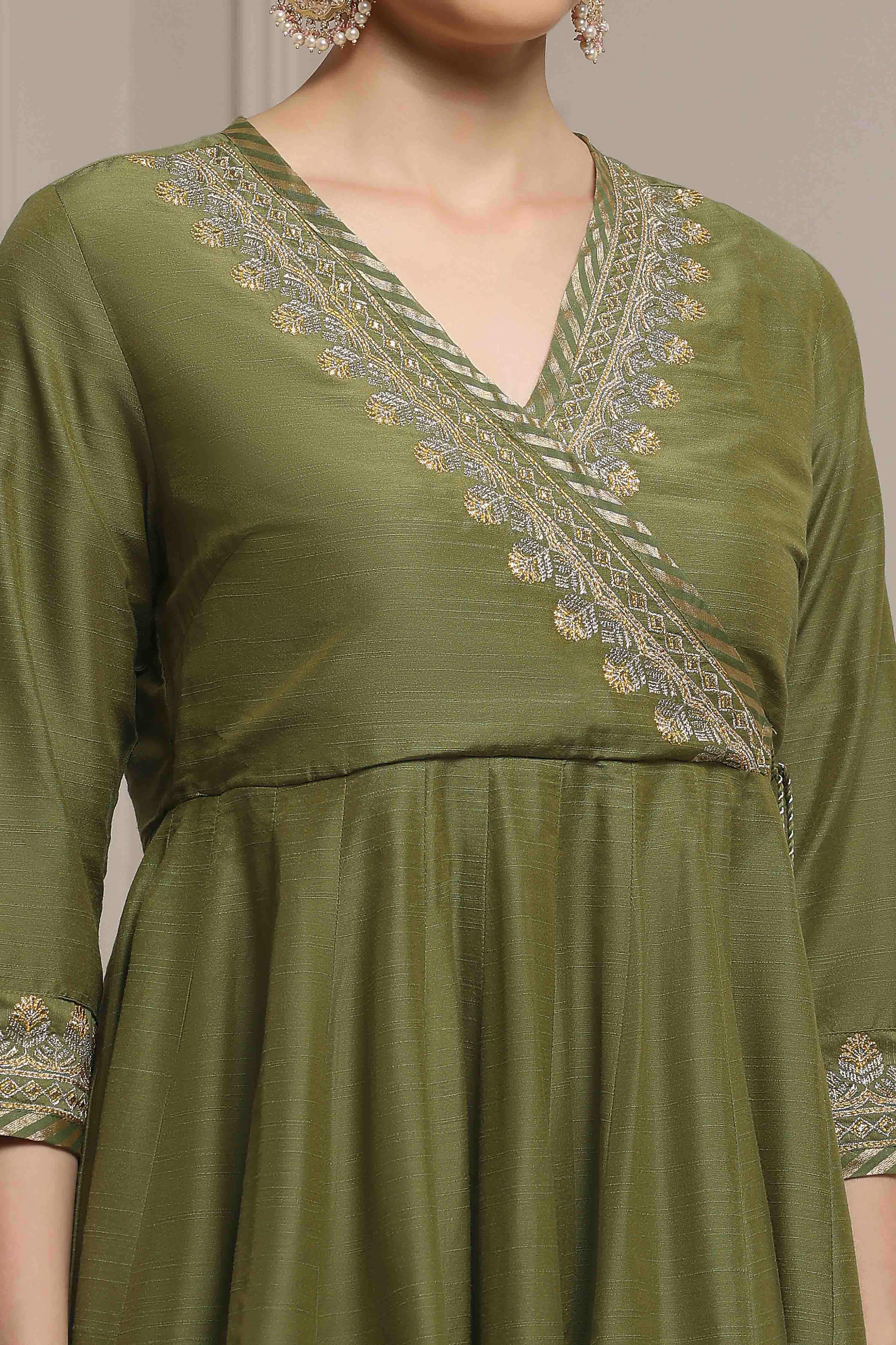 Fuchsia Embroidered Angrakha Festive Anarkali Suit Set image number 1