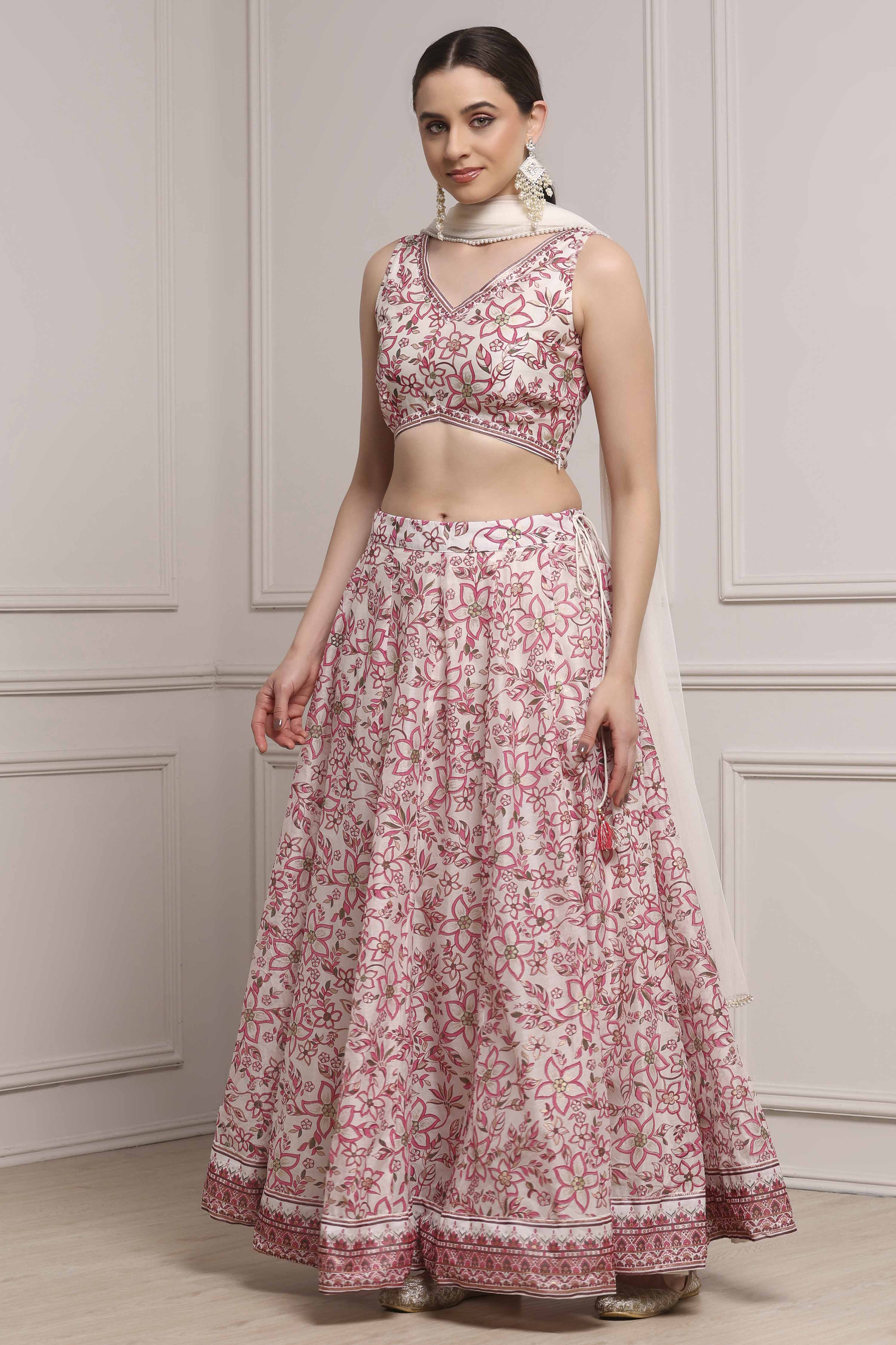 Ivory Polyester Printed Regular Lehenga Set image number 3