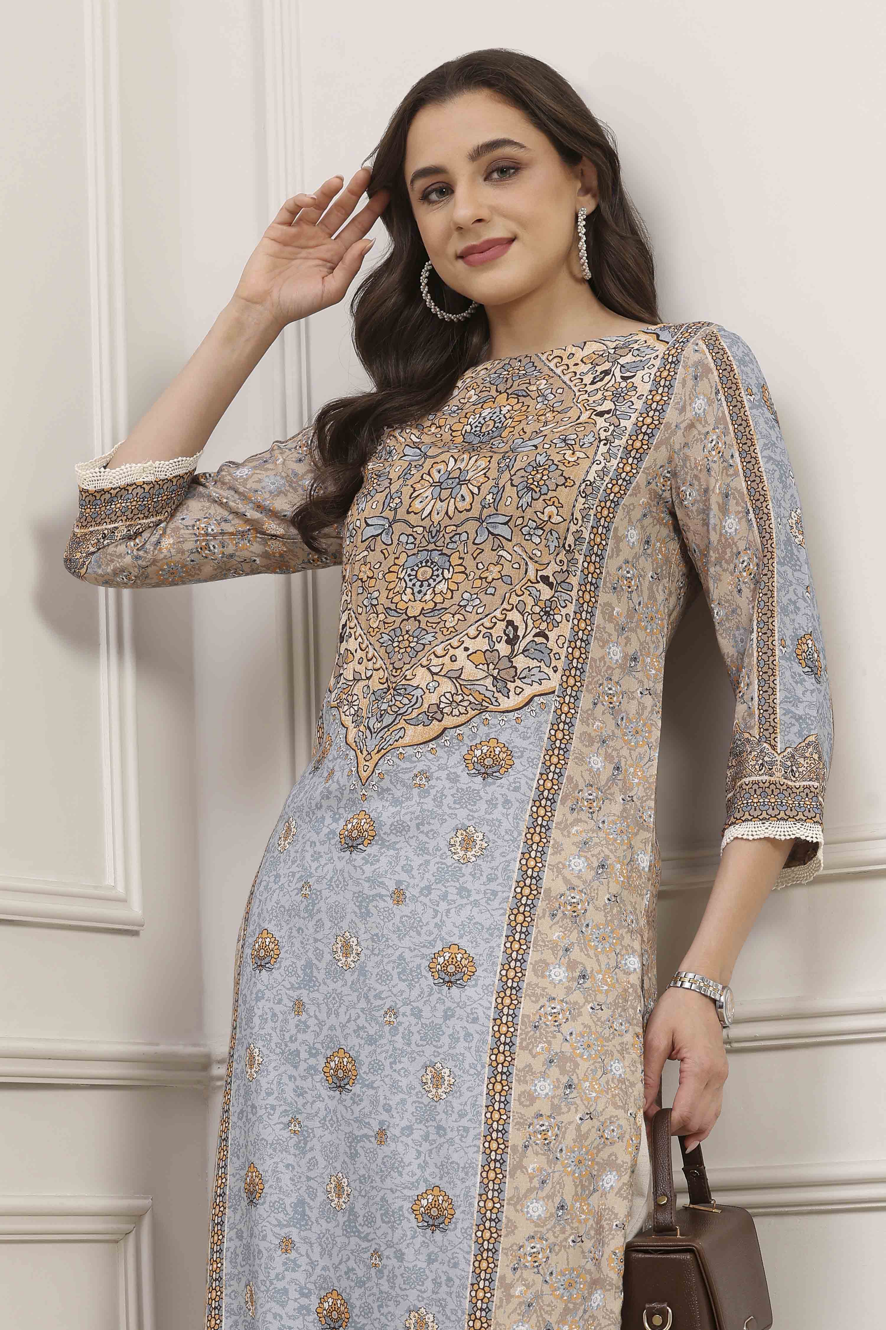 Beige Viscose Straight Kurta image number 6