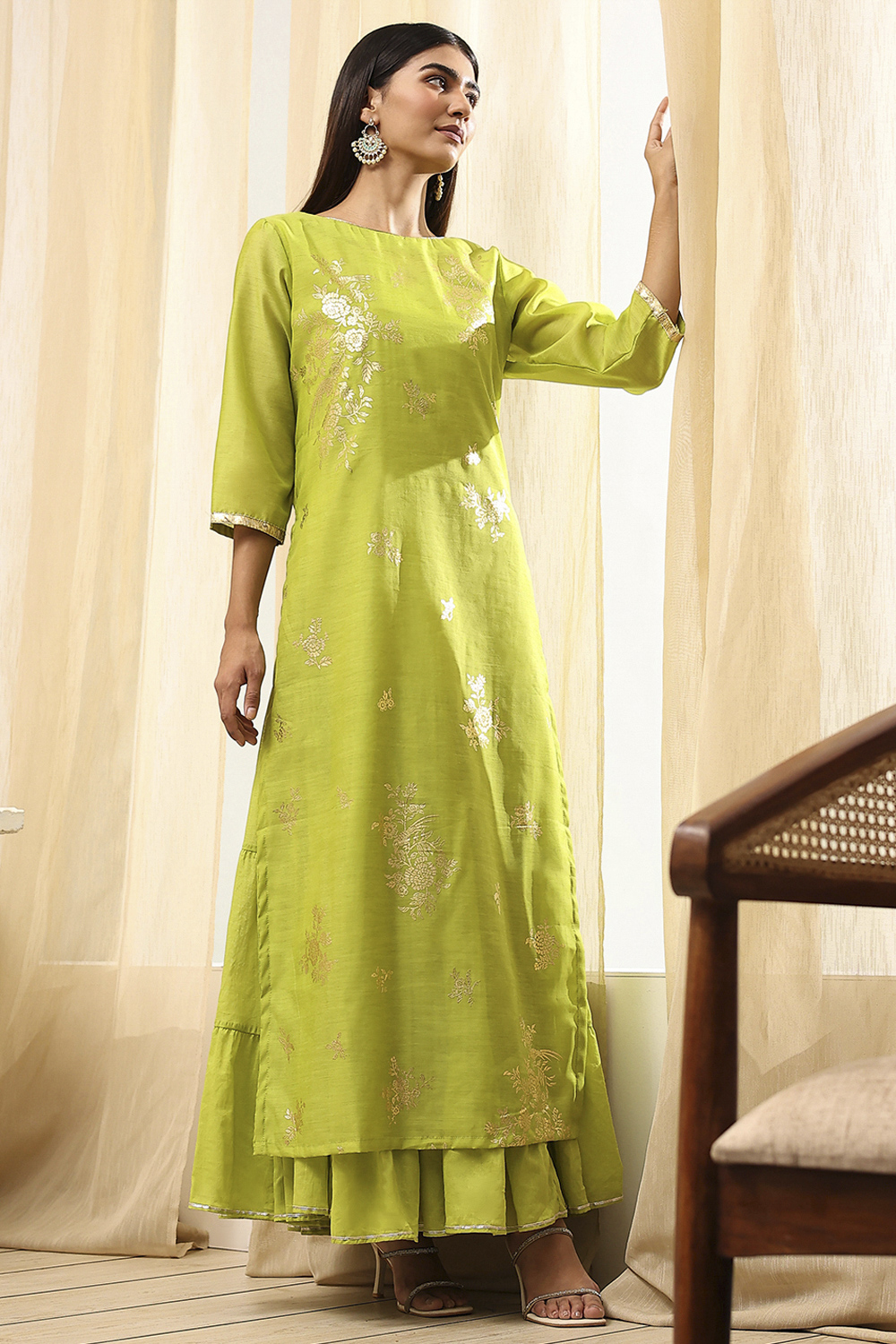 Black Poly Chanderi Layered Tiered Dress image number 4