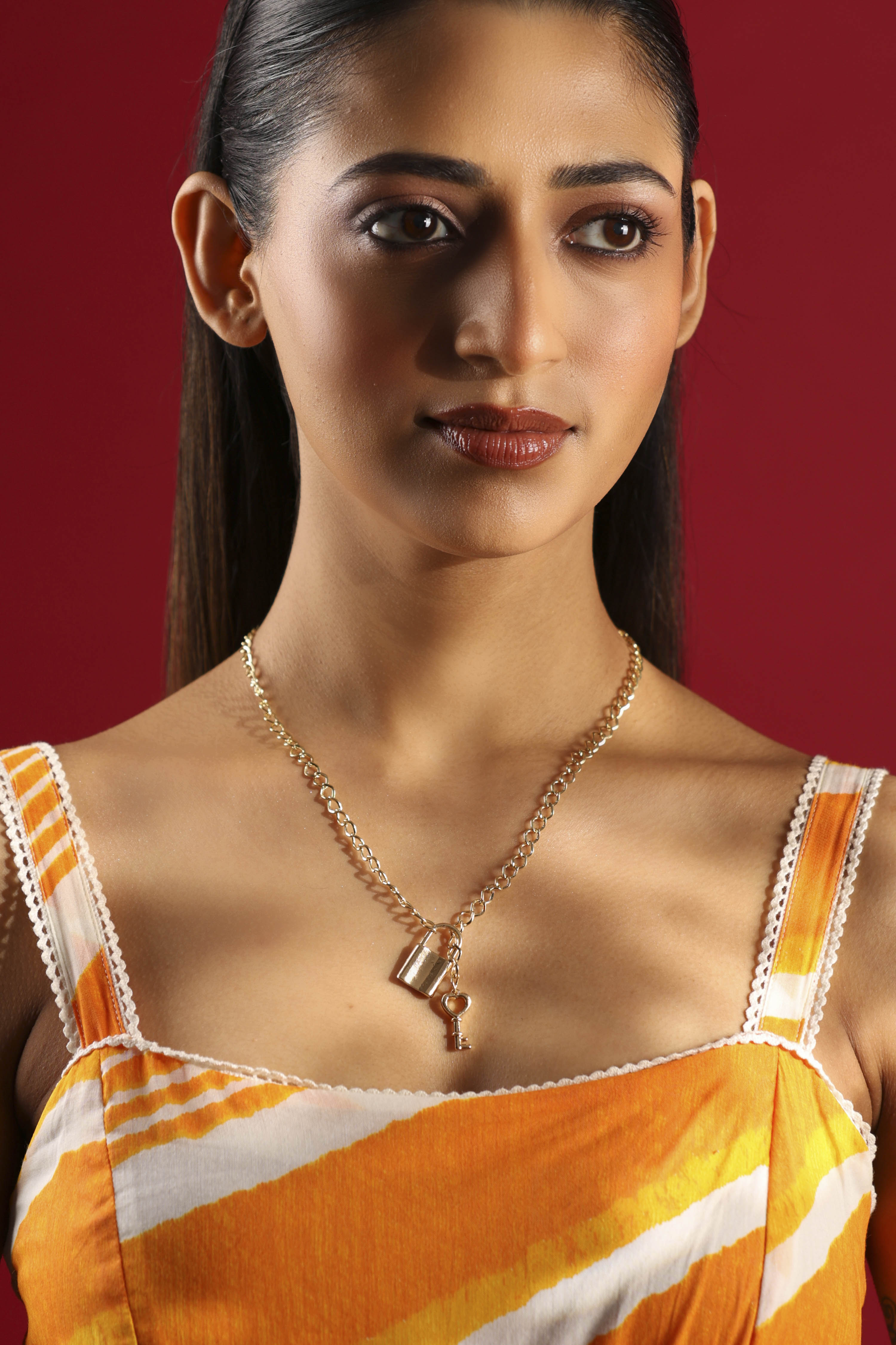 Gold Plated Brass Lock & Key Necklace image number 3