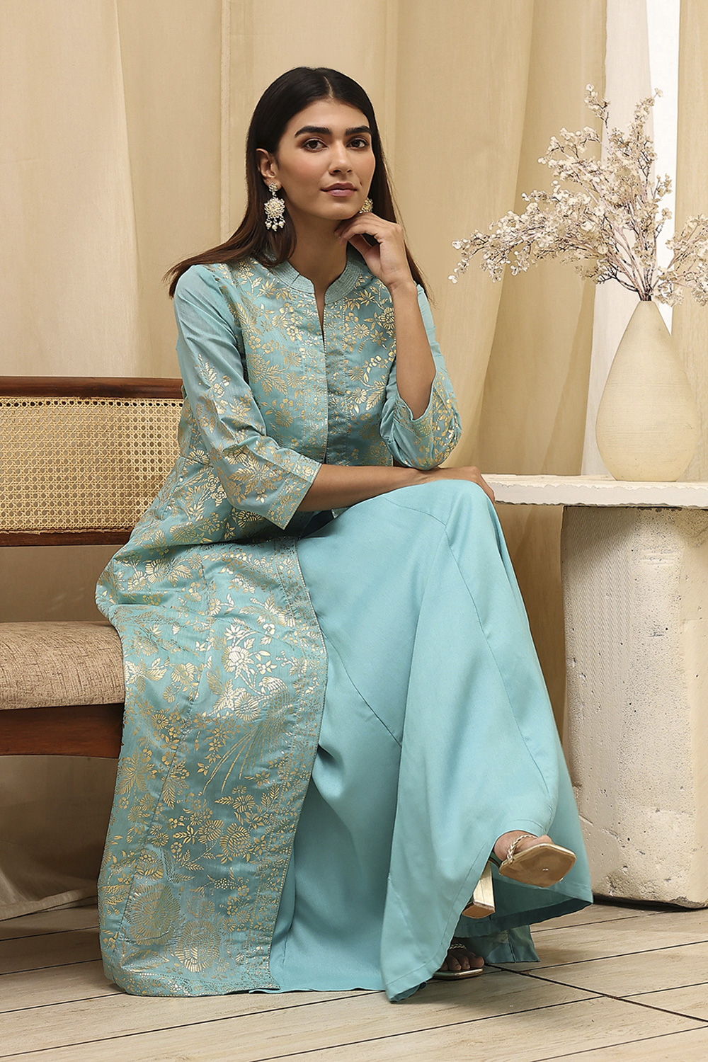 Earthy Brown Printed Layered Cape Dress image number 1