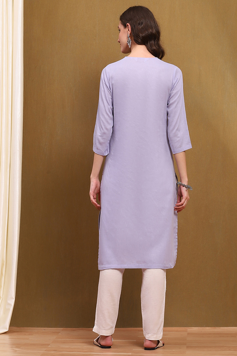 Green Cotton Blend Solid Straight Kurta image number 3