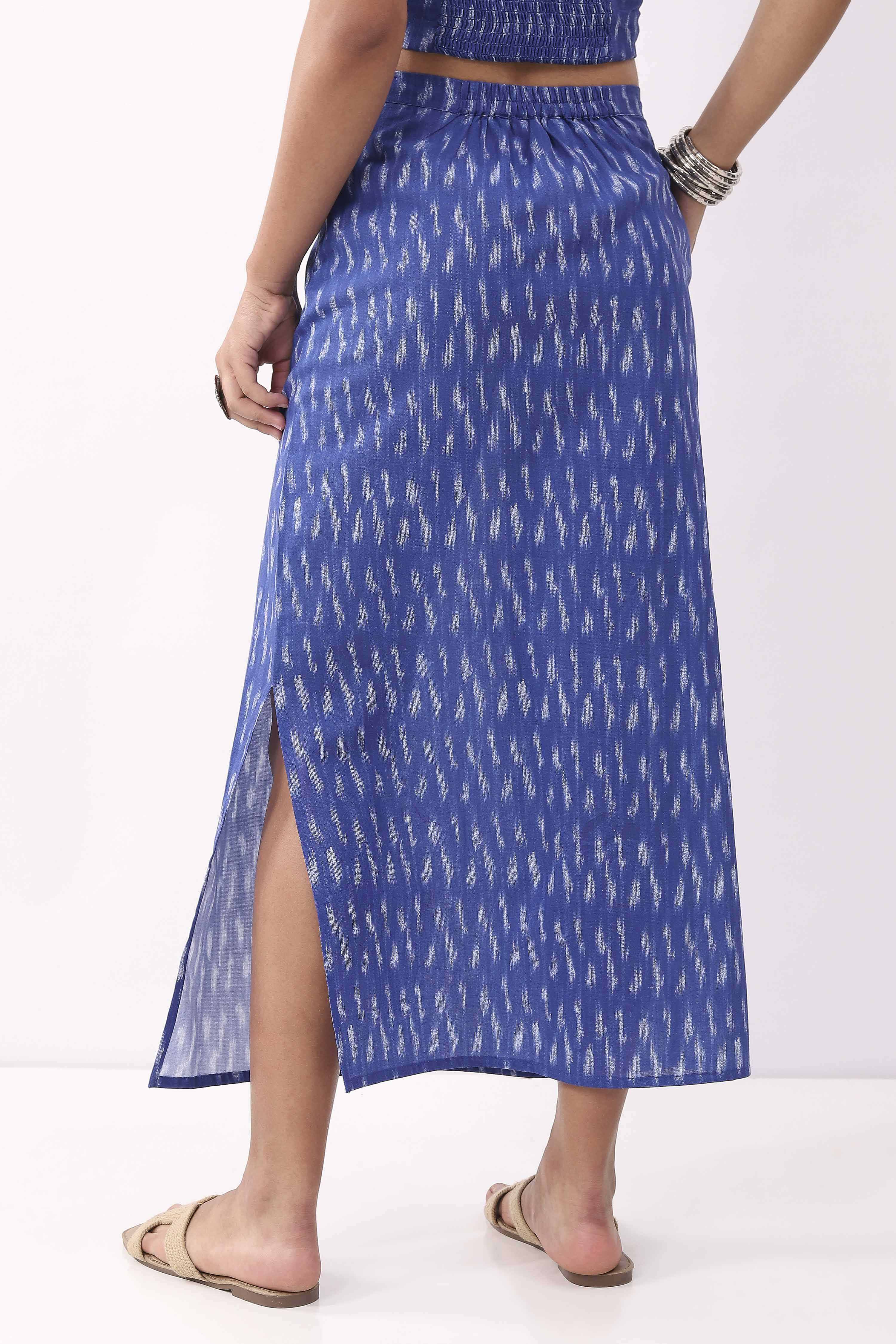 Royal Blue Cotton Abstrast Printed Maxi Skirt image number 5
