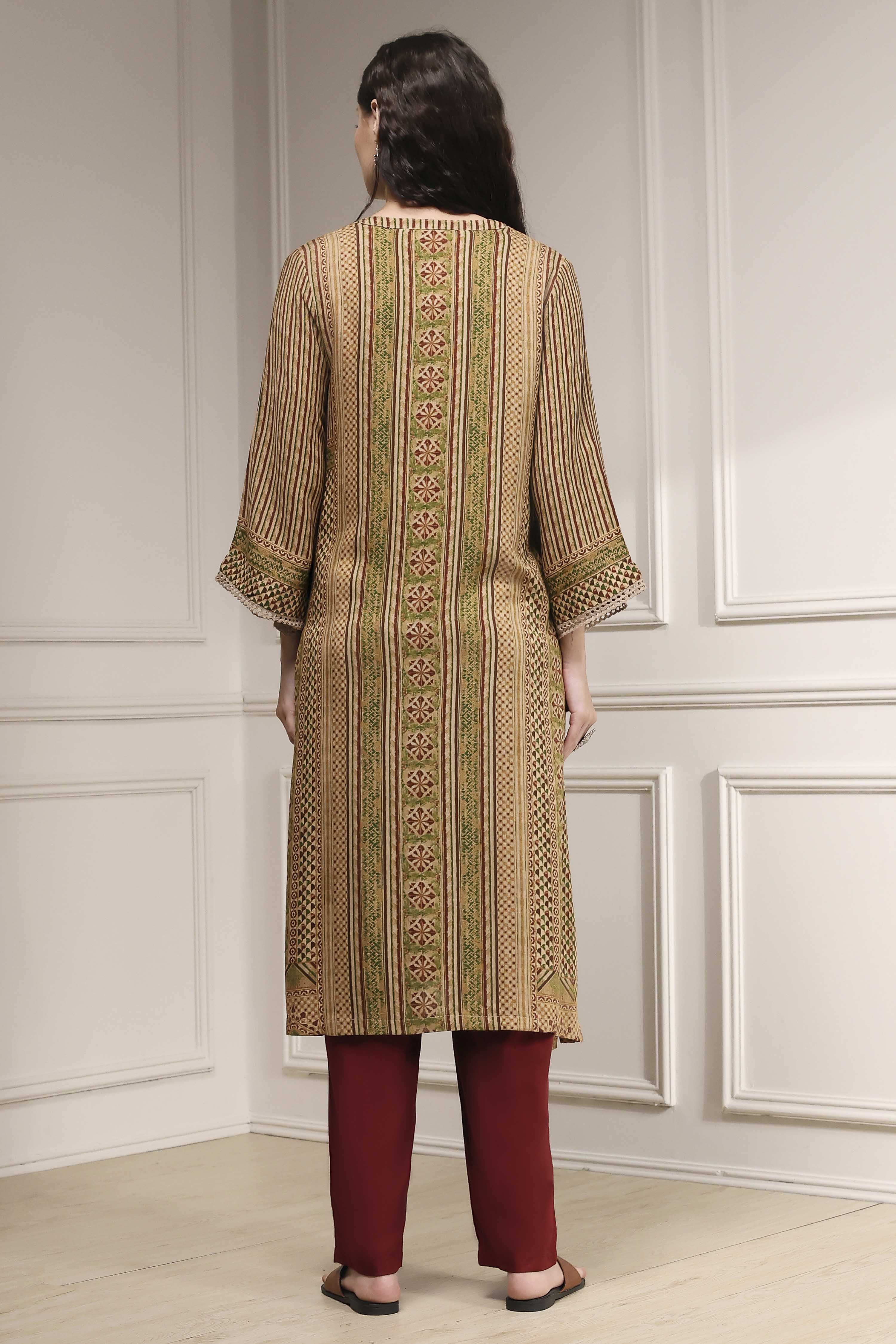 Blue Printed Straight Kurta image number 3