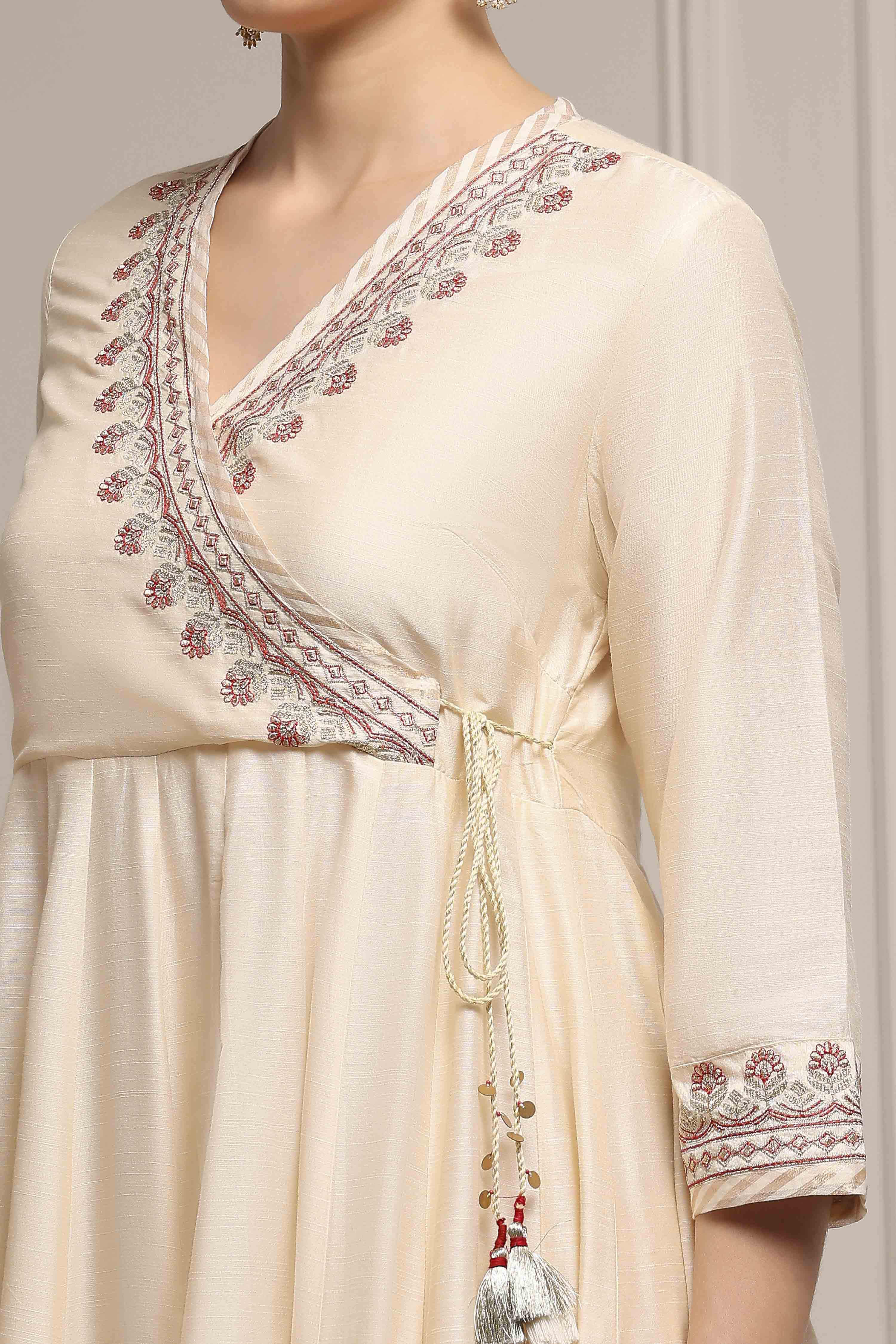 Fuchsia Embroidered Angrakha Festive Anarkali Suit Set image number 1