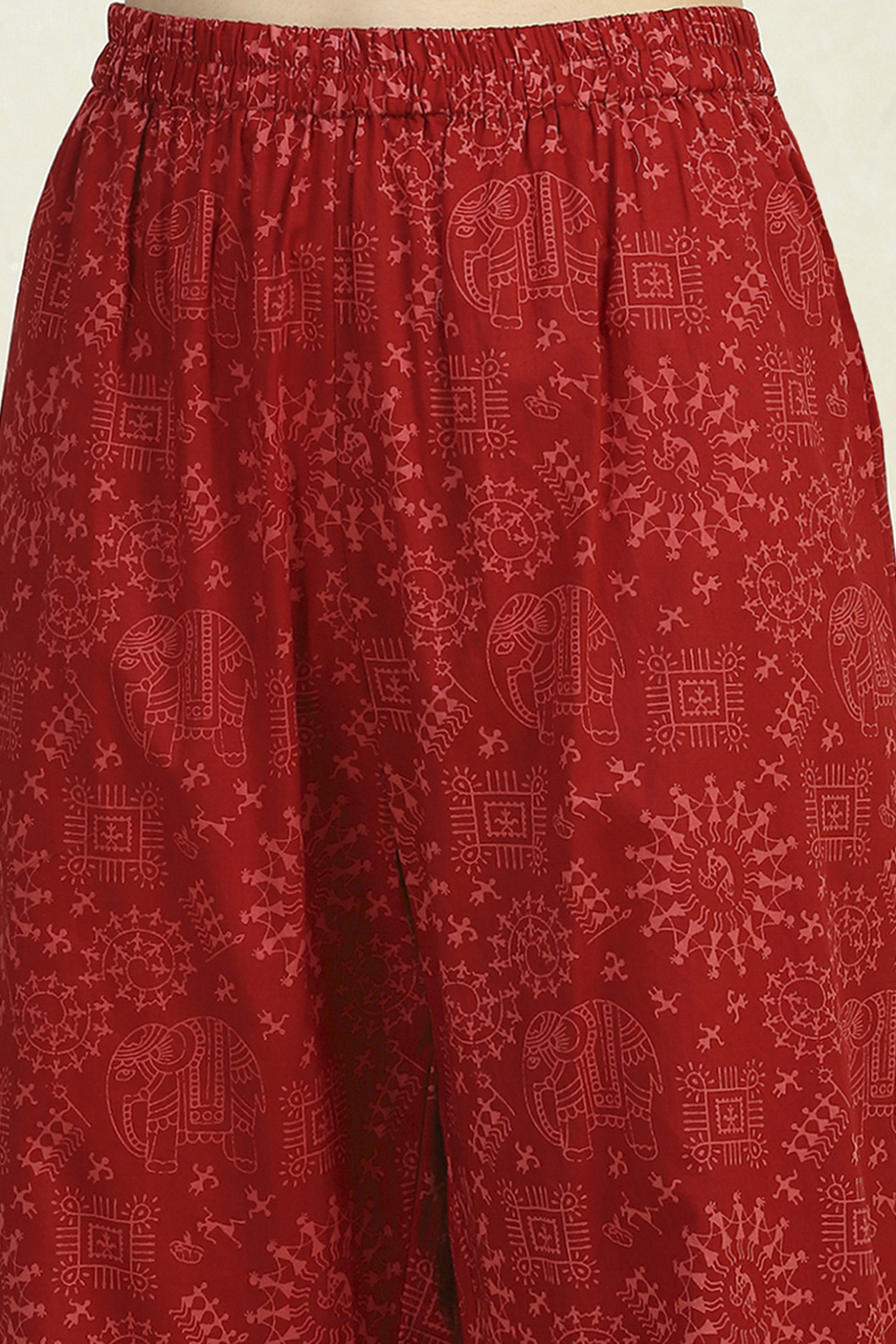 Red Cotton Printed Embroidered Unstitched Suit Set image number 3