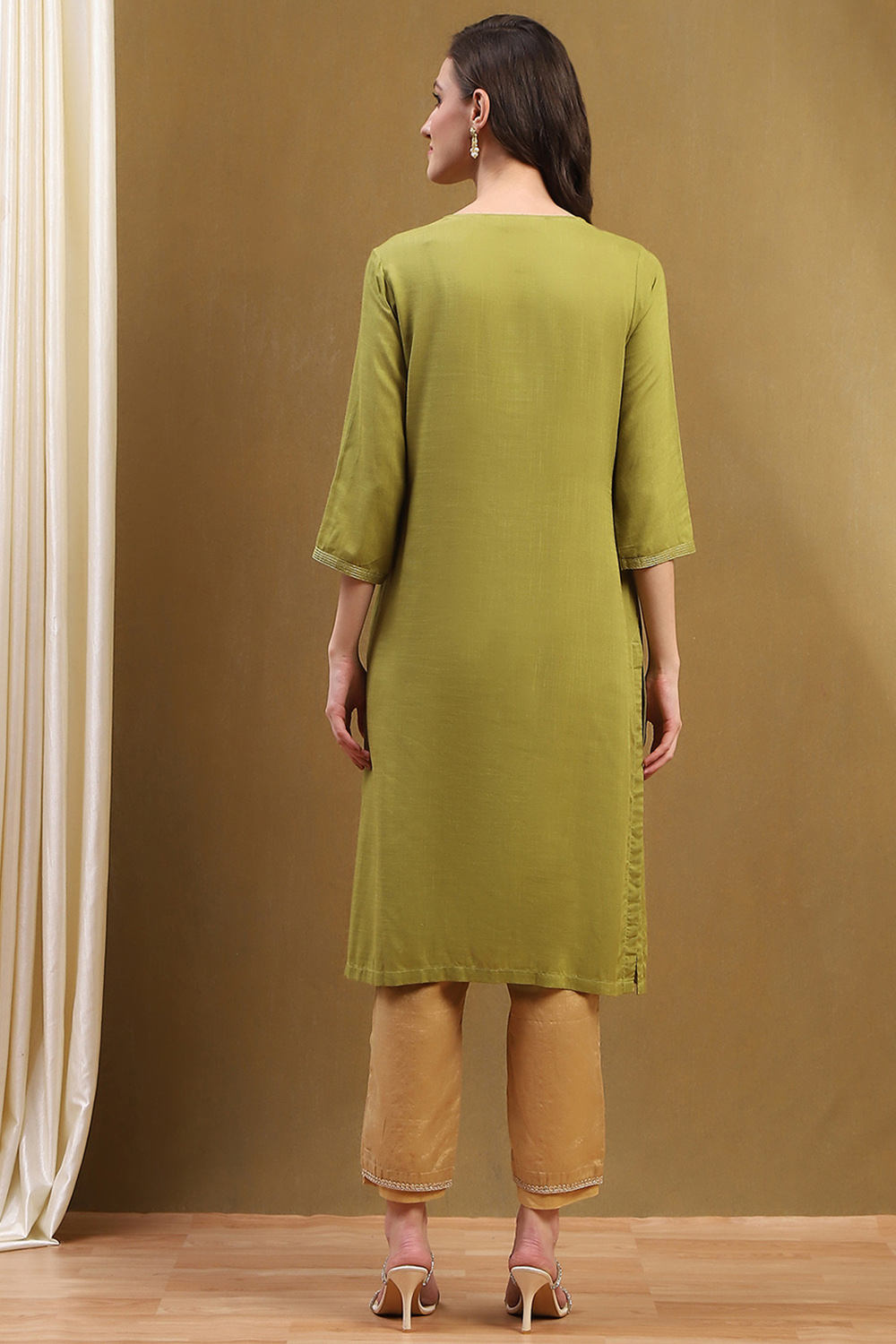 Burnt Orange Solid Regular Fit Straight Kurta image number 3